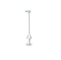 Ein weißer Zahncurette-Aufsatz mit einem blauen Bürstenkopf, der zur Zahnreinigung verwendet wird, vor einem einfachen Hintergrund gezeigt.