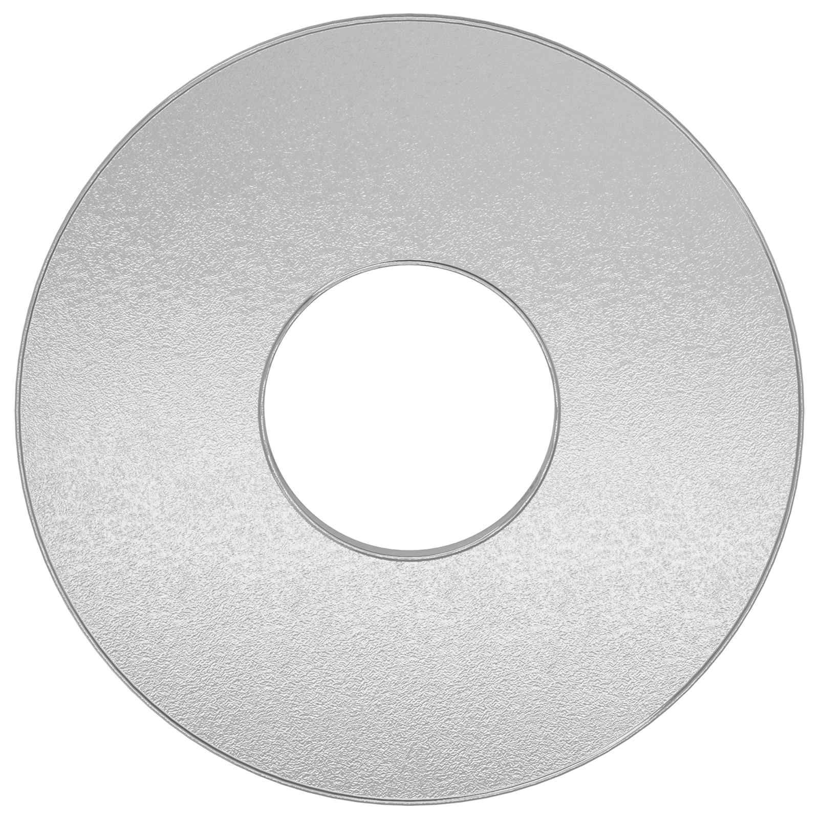Ein metallischer Unterlegring mit glatter, glänzender Oberfläche und einem zentralen Loch, der typischerweise in der Mechanik verwendet wird, um die Last zu verteilen oder ein Lockern zu verhindern.