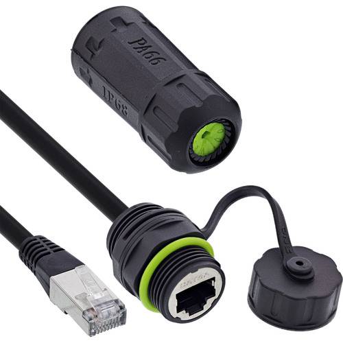 InLine® Patchkabelkupplung Cat.6A, IP68, RJ45 Buchse zu Stecker, 20cm Adapter / Konverter IP68