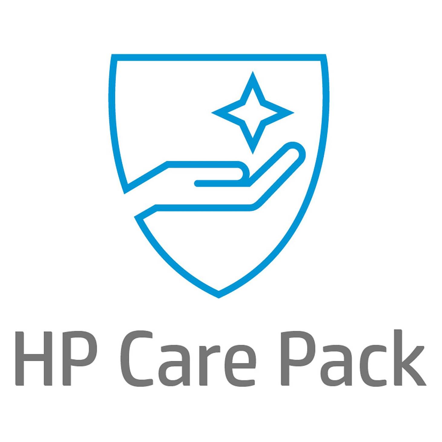 HP Care Pack-Logo mit einer blauen Linienzeichnung einer Hand, die einen Stern in einem Schild hält, als Symbol für Schutz- und Support-Services.