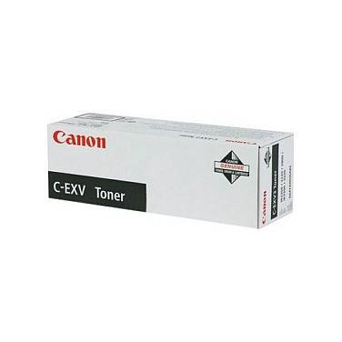 Canon C-EXV Toner' Karton, weiß mit rotem und schwarzem Text, mit einem „Echt