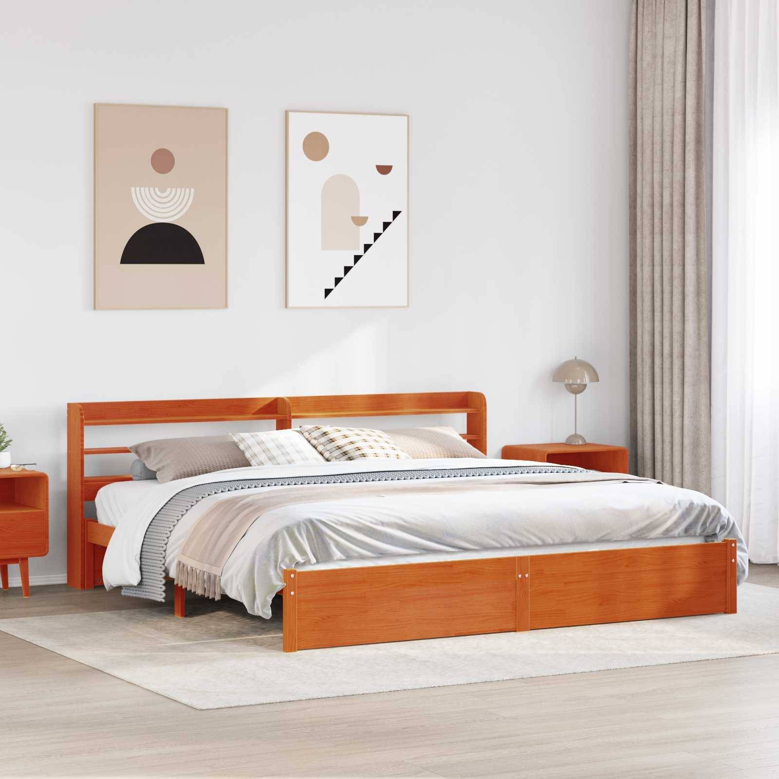 vidaXL Bettrahmen Wachsbraun 200 x 200 cm Massivholz Kiefer