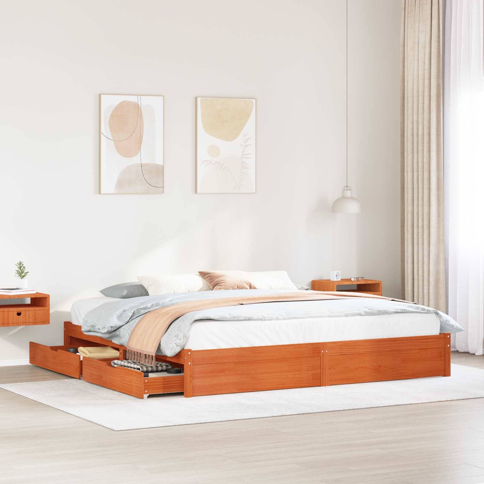 vidaXL Bettrahmen Wachsbraun 200 x 200 cm Massivholz Kiefer