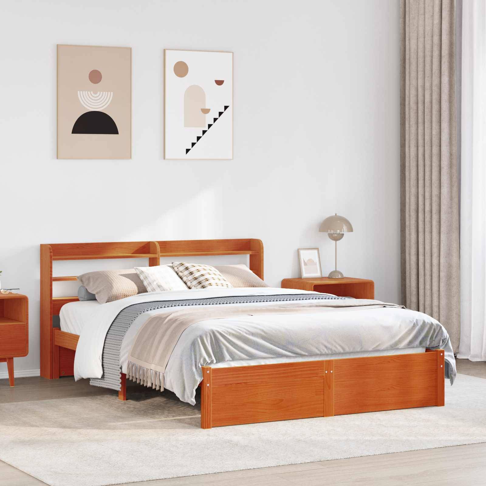 vidaXL Bettrahmen Wachsbraun 150 x 200 cm Massivholz Kiefer