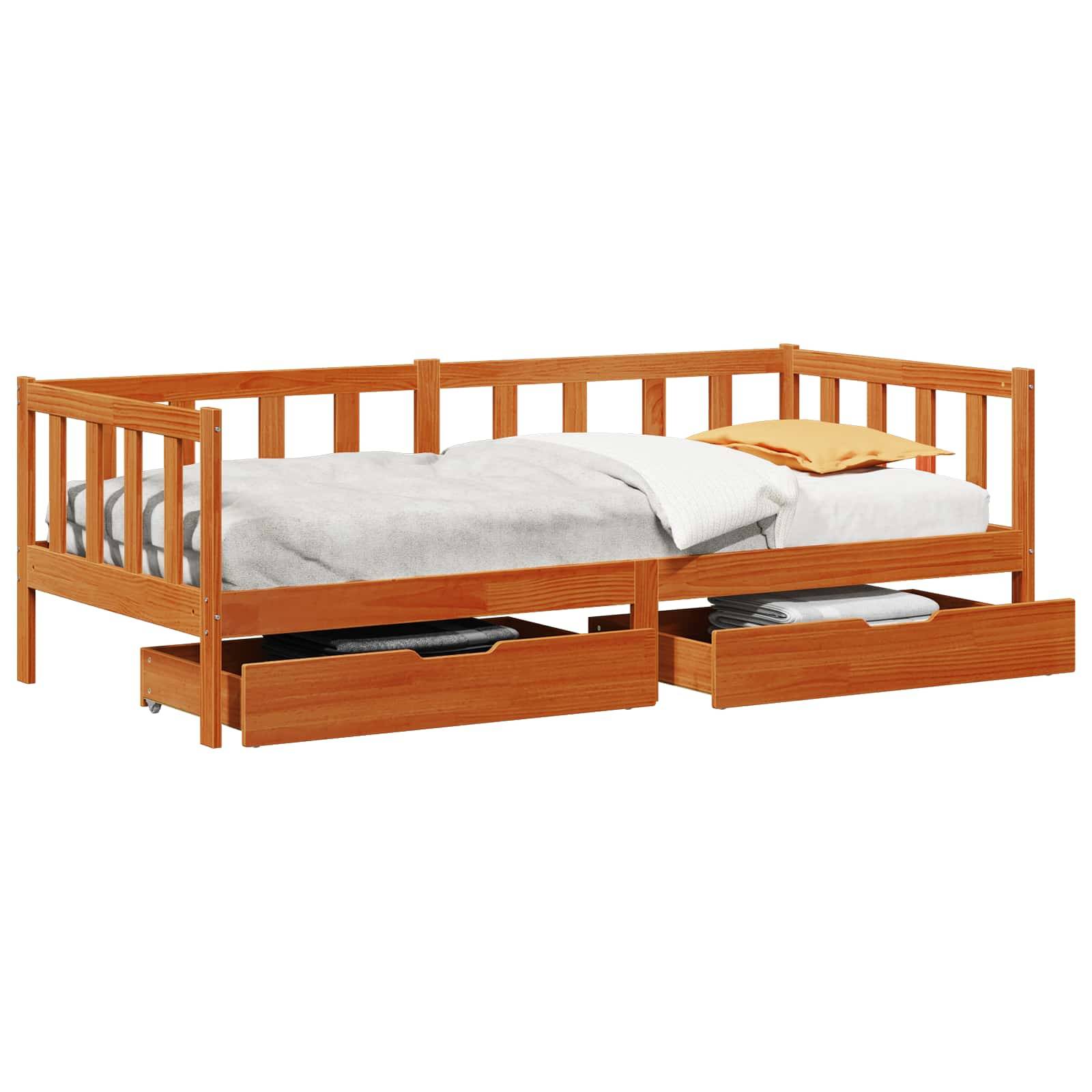 vidaXL Tagesbett mit Schubladen 3 pcs Wachsbraun Massivholz Kiefer