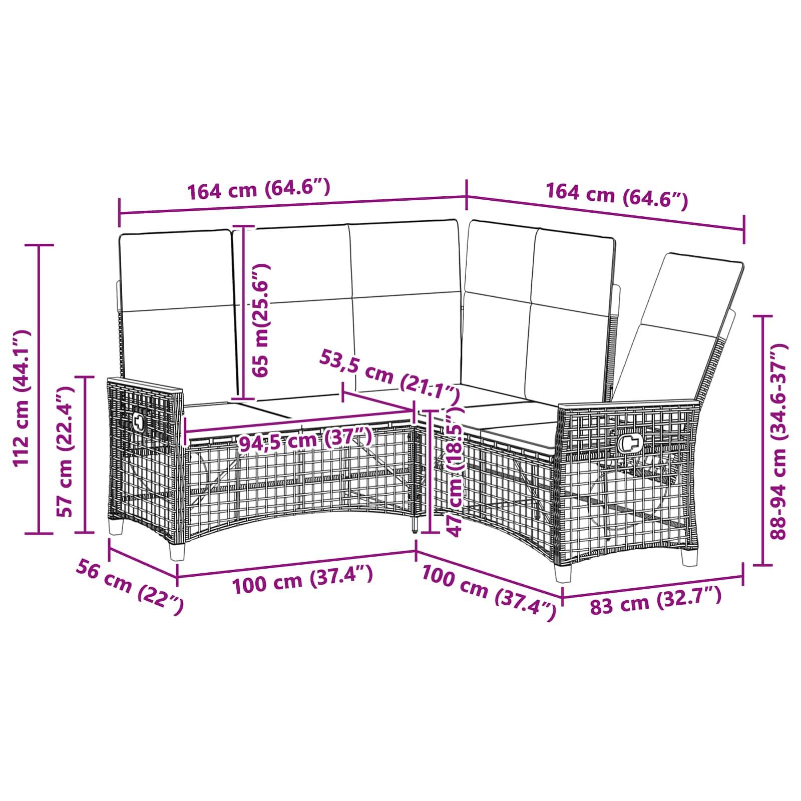 vidaXL Garten Liegesofa Set Grau und Marineblau 164 x 164 x 112 cm