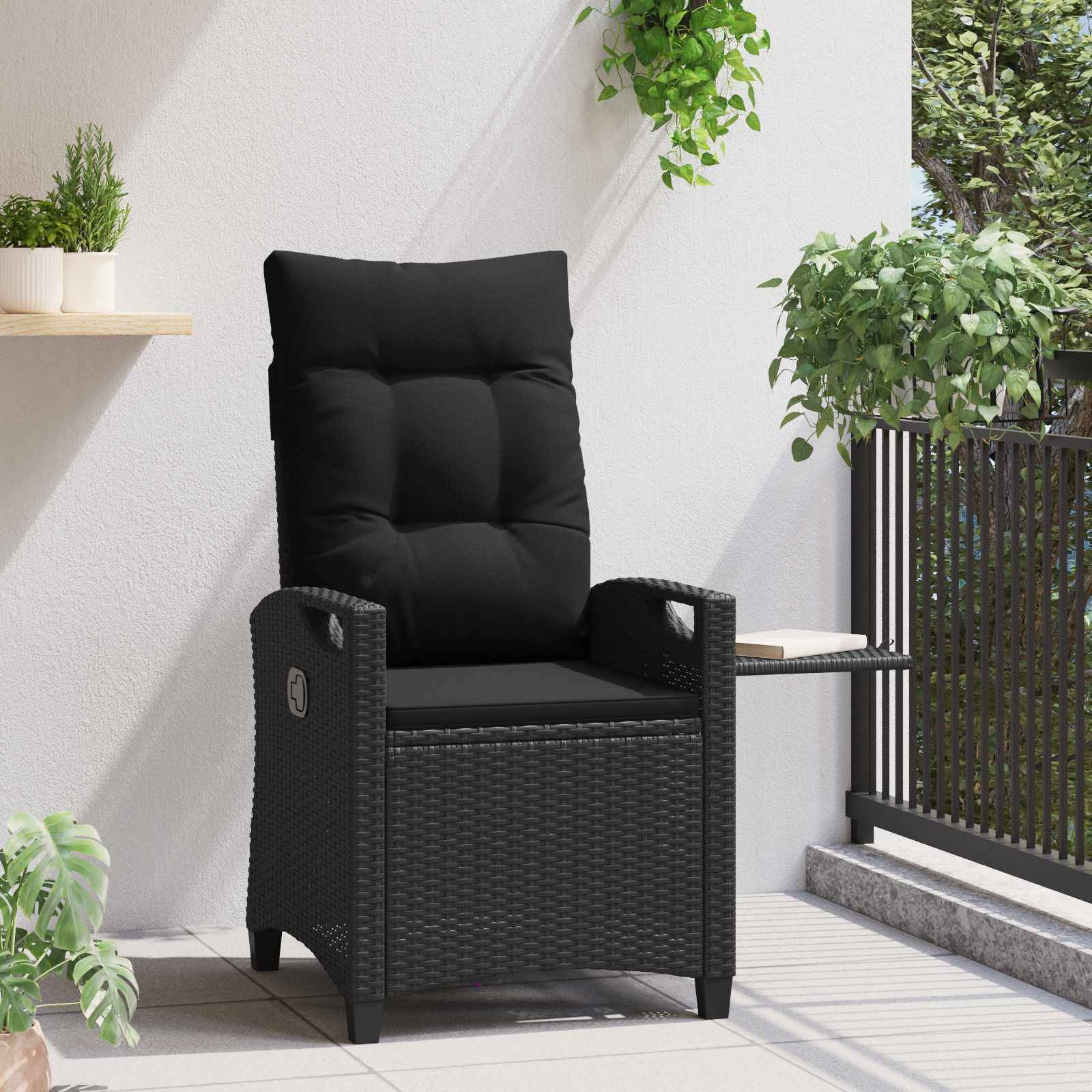 vidaXL Verstellbarer Gartenstuhl Schwarz 56 x 60 x 112 cm Poly-Rattan