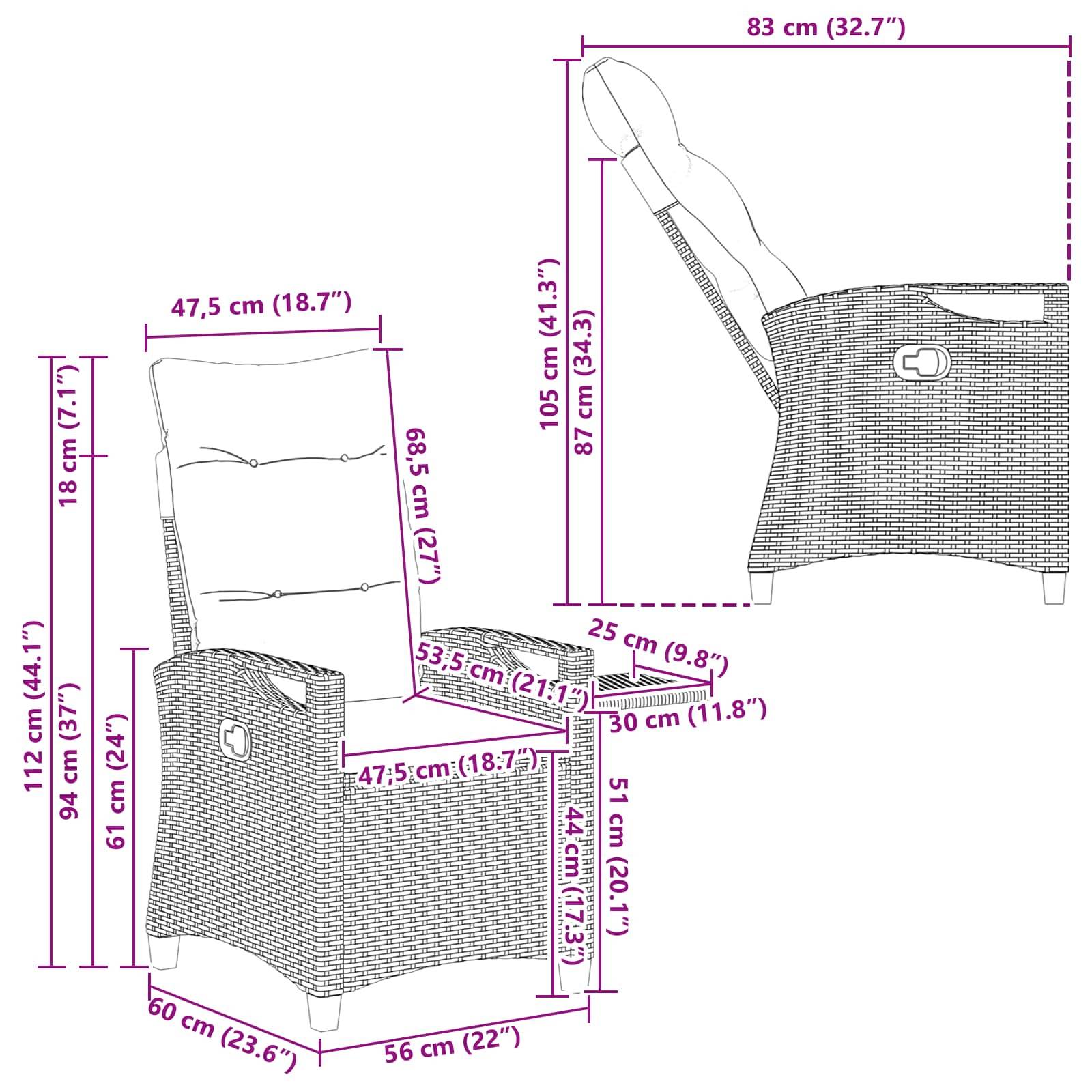 vidaXL Verstellbarer Gartenstuhl Beige und Hellgrau 56 x 60 x 112 cm