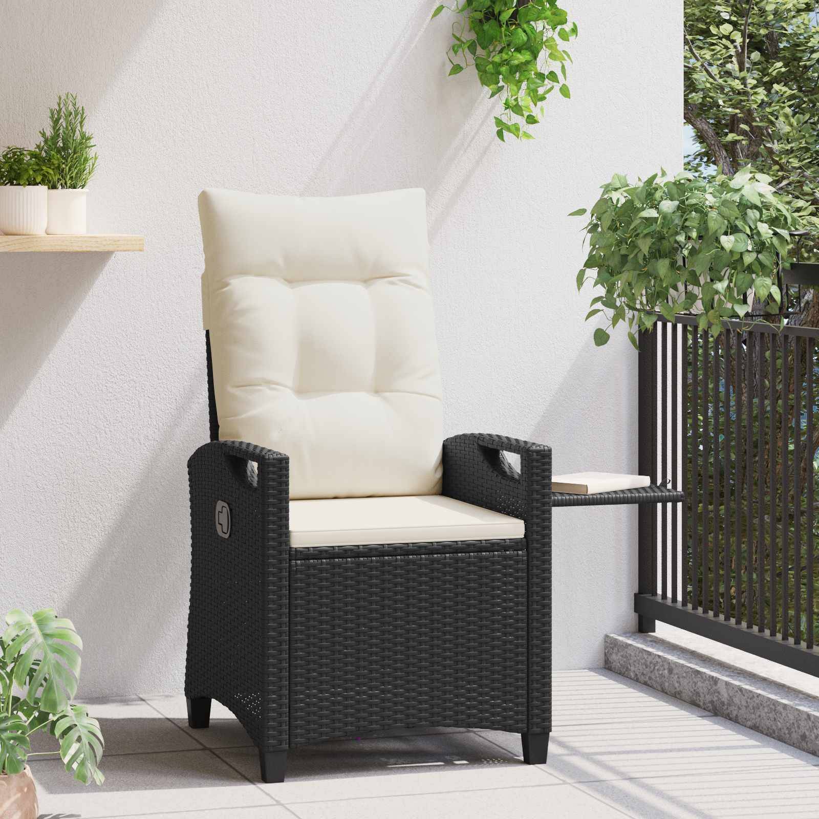 vidaXL Verstellbarer Gartenstuhl Schwarz und Creme 56 x 60 x 112 cm