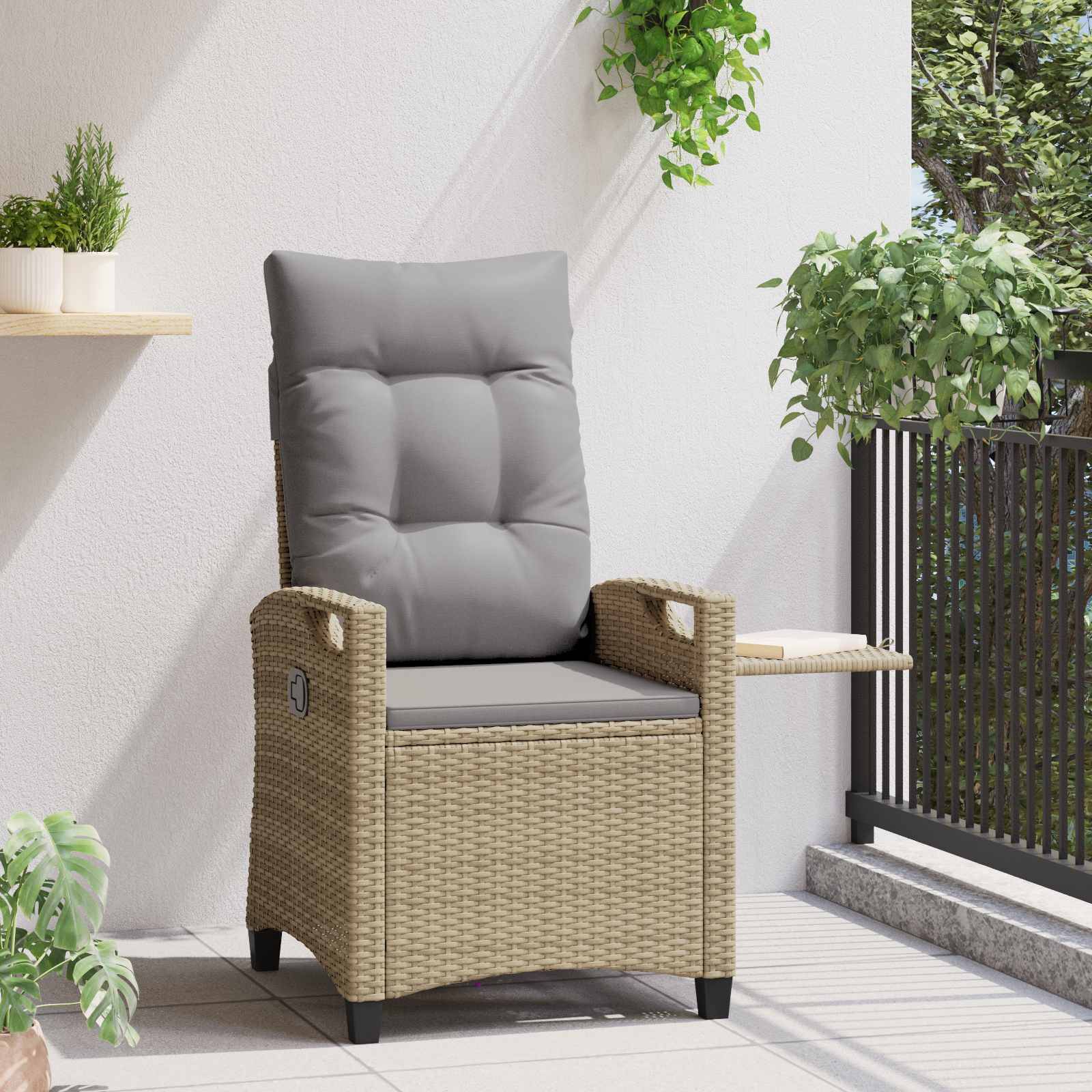 vidaXL Verstellbarer Gartenstuhl Beige und Hellgrau 56 x 60 x 112 cm