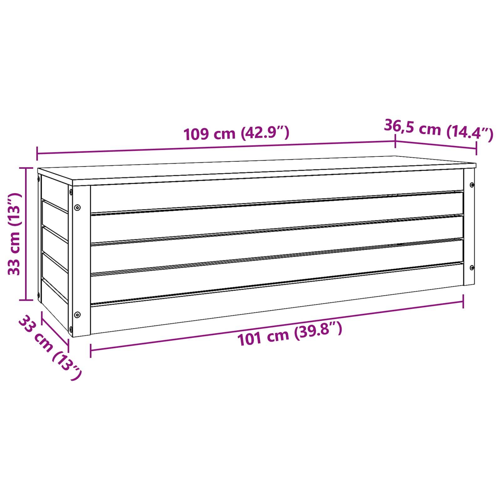 Ein weißer rechteckiger Pflanzkübel mit den Abmessungen: 109 cm (42,9
