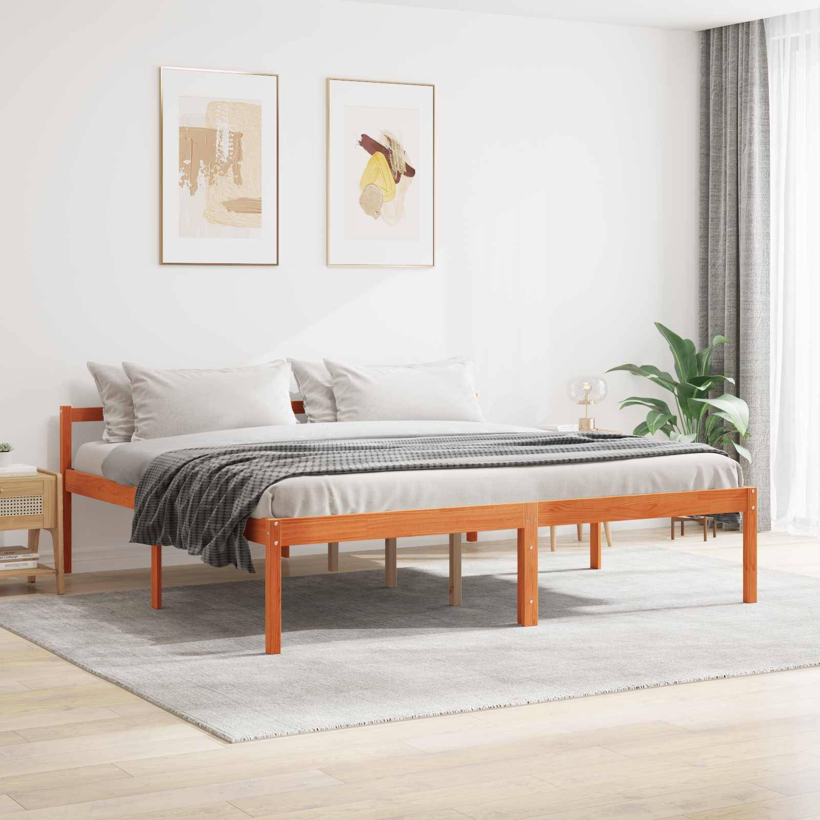 vidaXL Bettrahmen Wachsbraun 180 x 200 cm Massives Kiefernholz