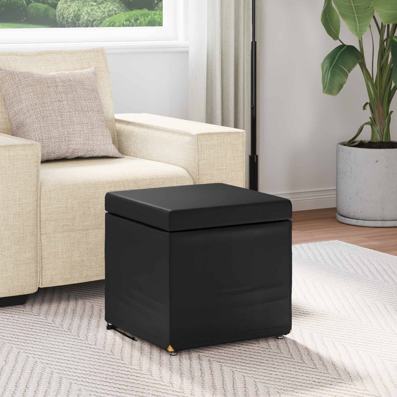 vidaXL Hocker Schwarz 41 x 41 x 40 cm Kunstleder und Engineering Holz