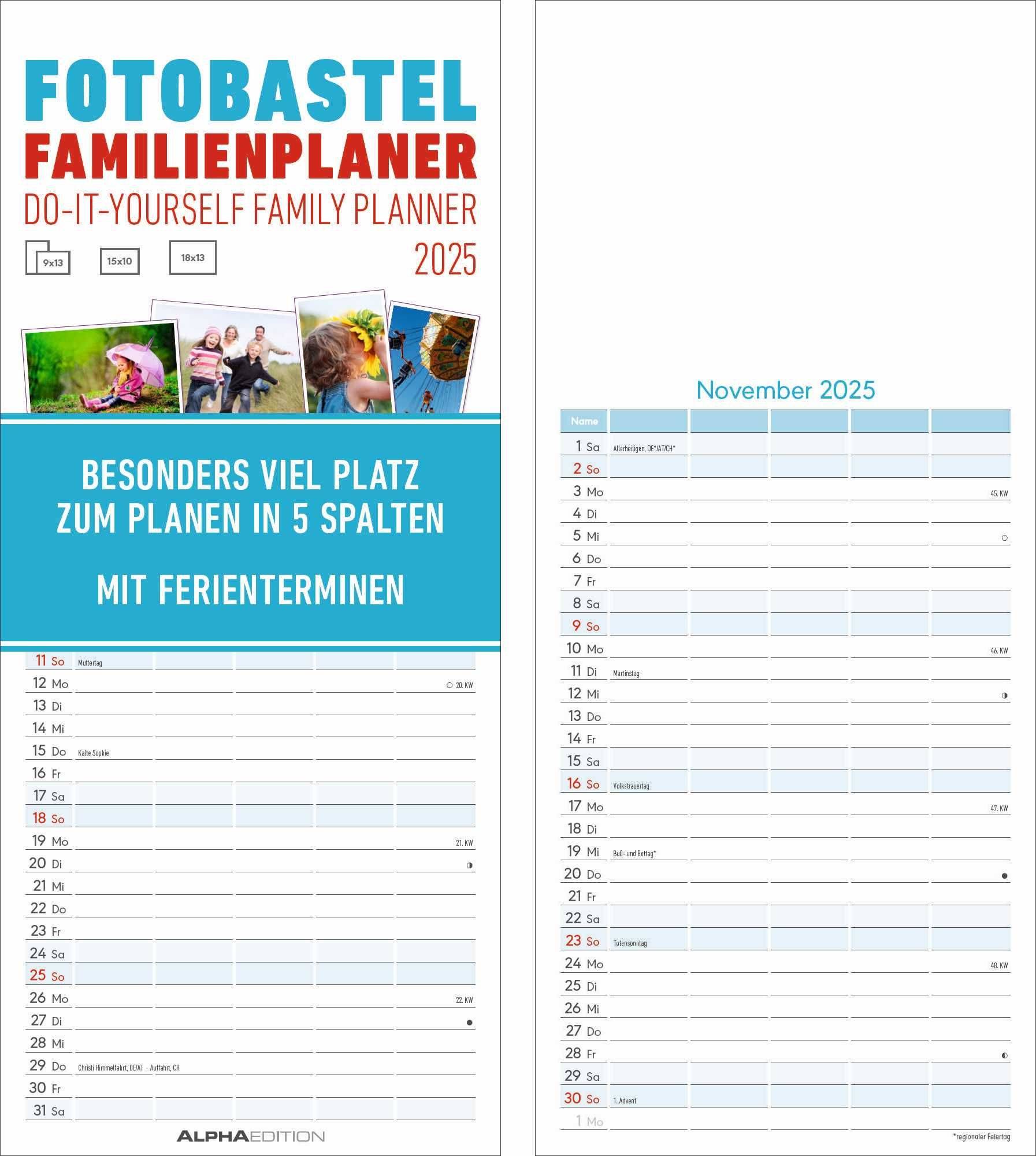 ALPHA 104180 Foto-Bastelkalender Do-it Yourself Familienplaner - 21 x 45 cm, 5 Spalten