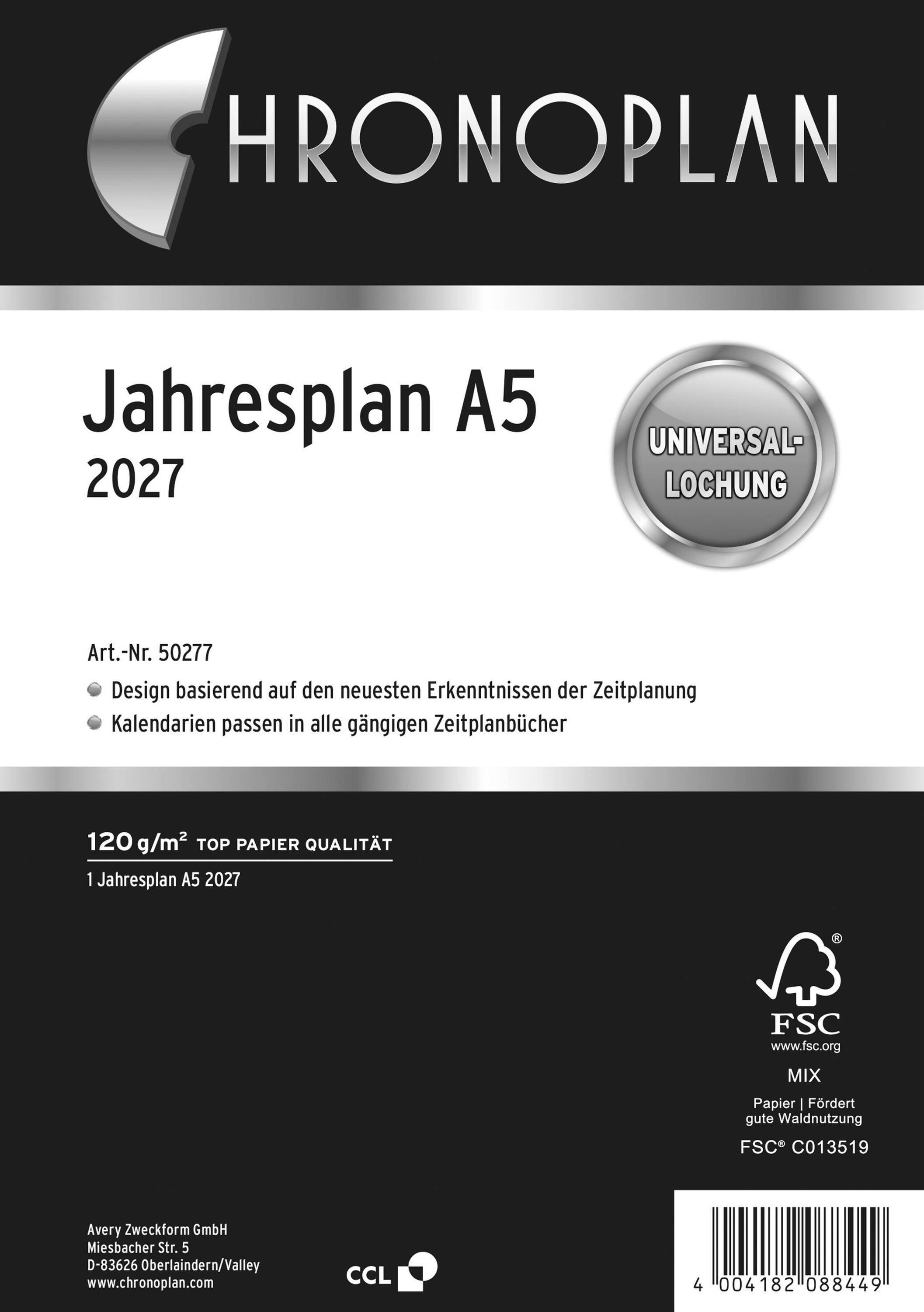 Chronoplan 50277 Jahresplan, A5, 2027, Weiß, 148 x 210 mm, Inhalt: 1 Blatt / 1 Stück