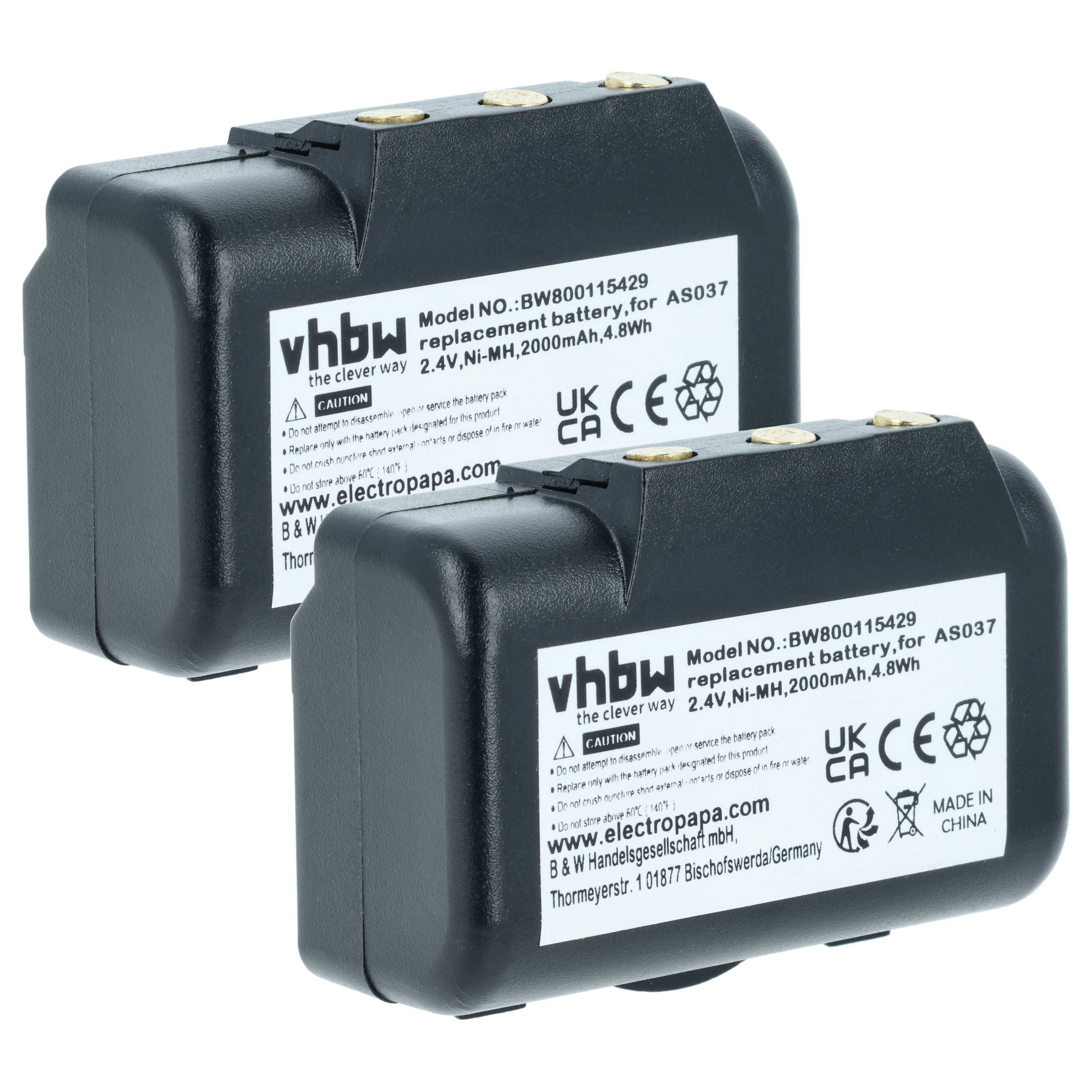 vhbw 2x Akku kompatibel mit IMET M550S Wave S Industrie-Funkfernsteuerung Fernbedienung (2000 mAh, 2,4 V, NiMH) - Schwarz