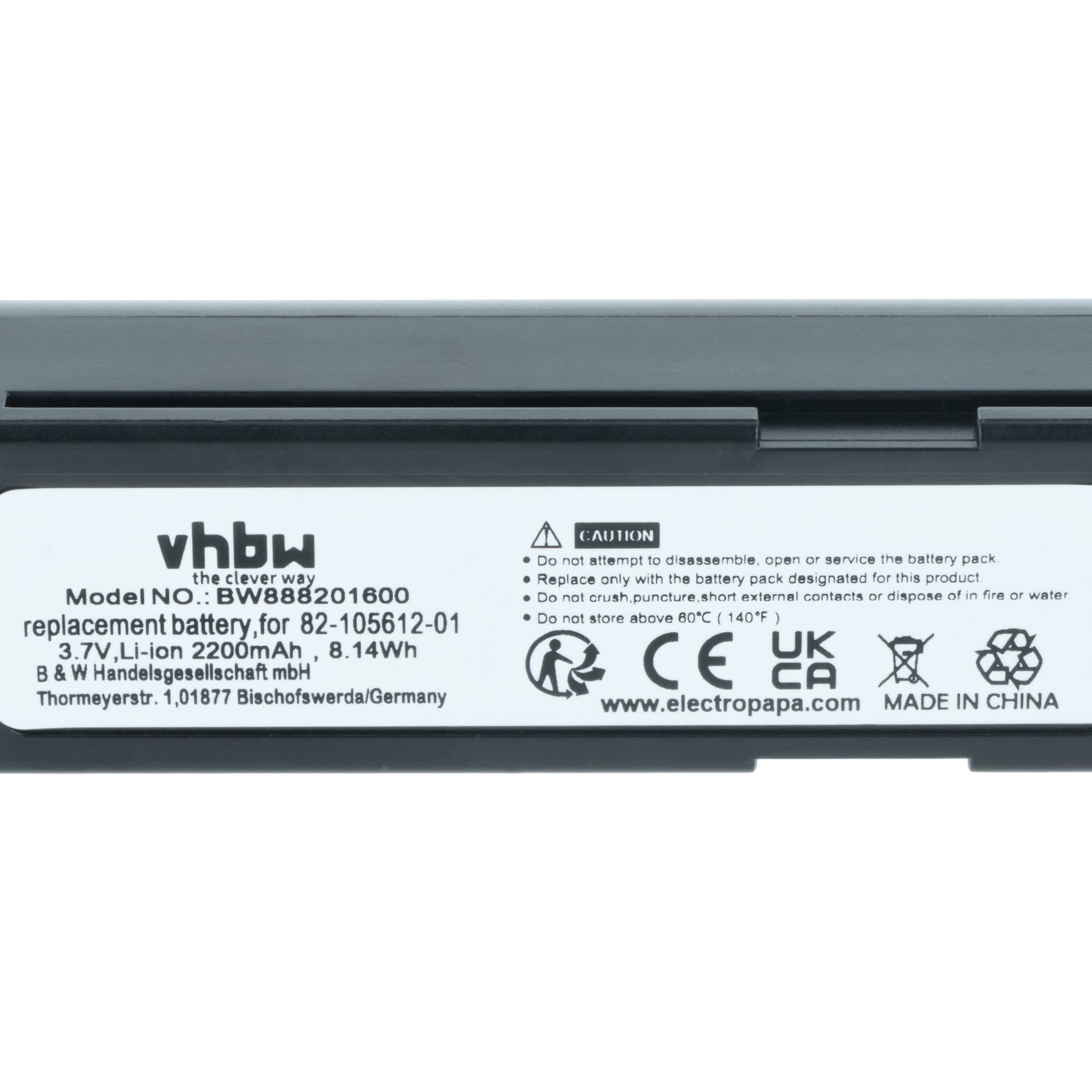 Ein Akku mit folgenden Spezifikationen: Modellnummer: BW8082010600, 3,7V Li-Ionen 2200mAh, 8,14Wh, Ersatz für 82-105612-01, hergestellt in China.