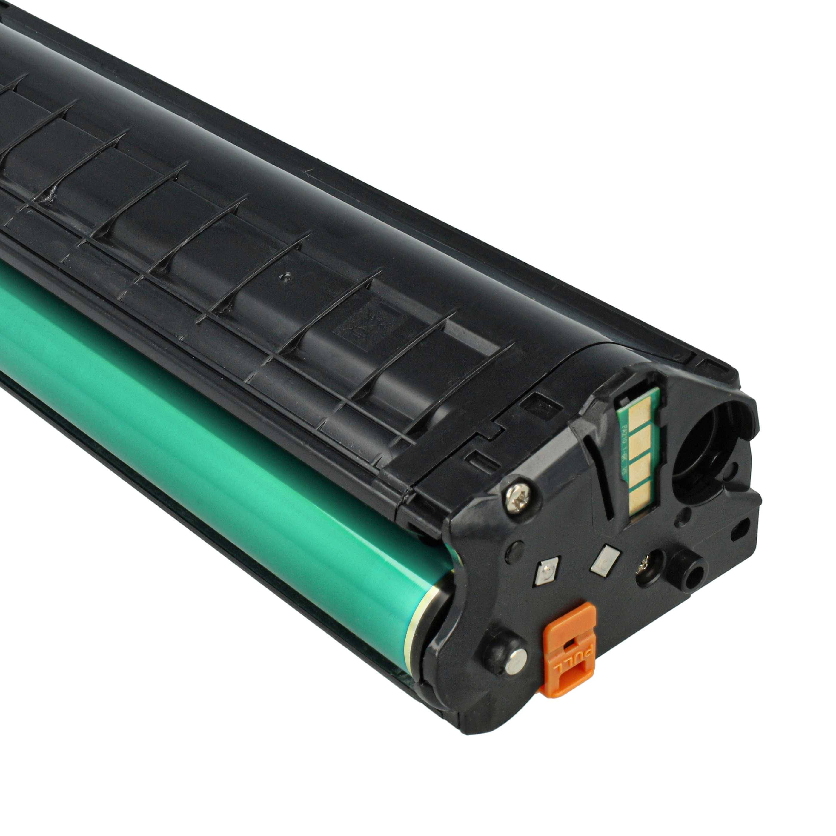 Eine grüne und schwarze Druckertonerkassette mit sichtbaren Anschlüssen an einem Ende, geeignet für Laserdrucker.