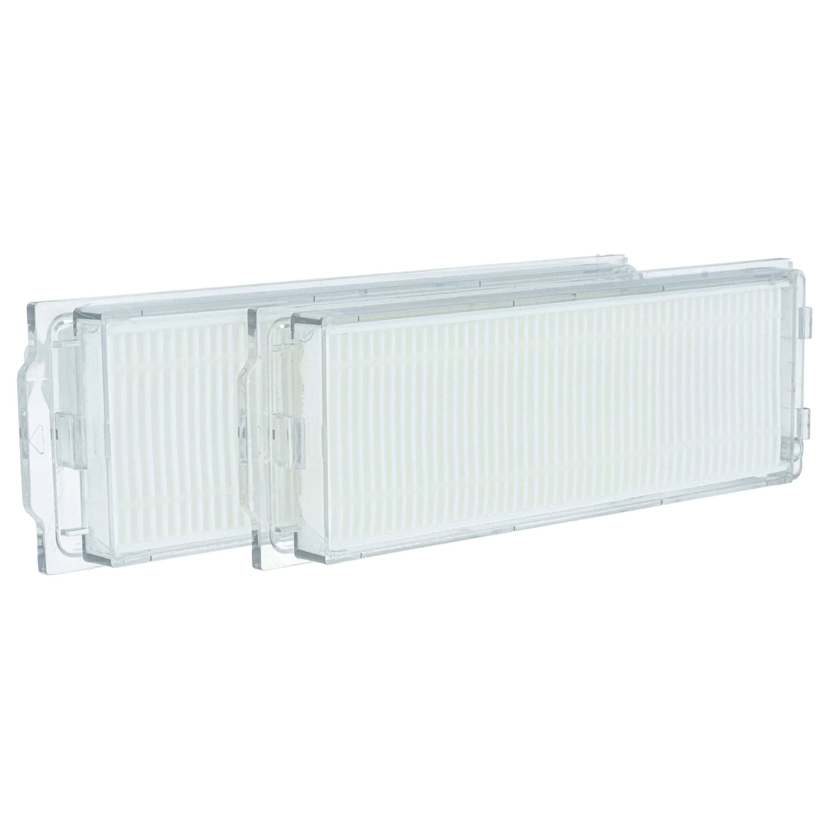 Zwei rechteckige weiße Luftfilter mit klaren Rahmen sind nebeneinander angeordnet und zeigen ihre gerippten Texturen und einfaches Design.