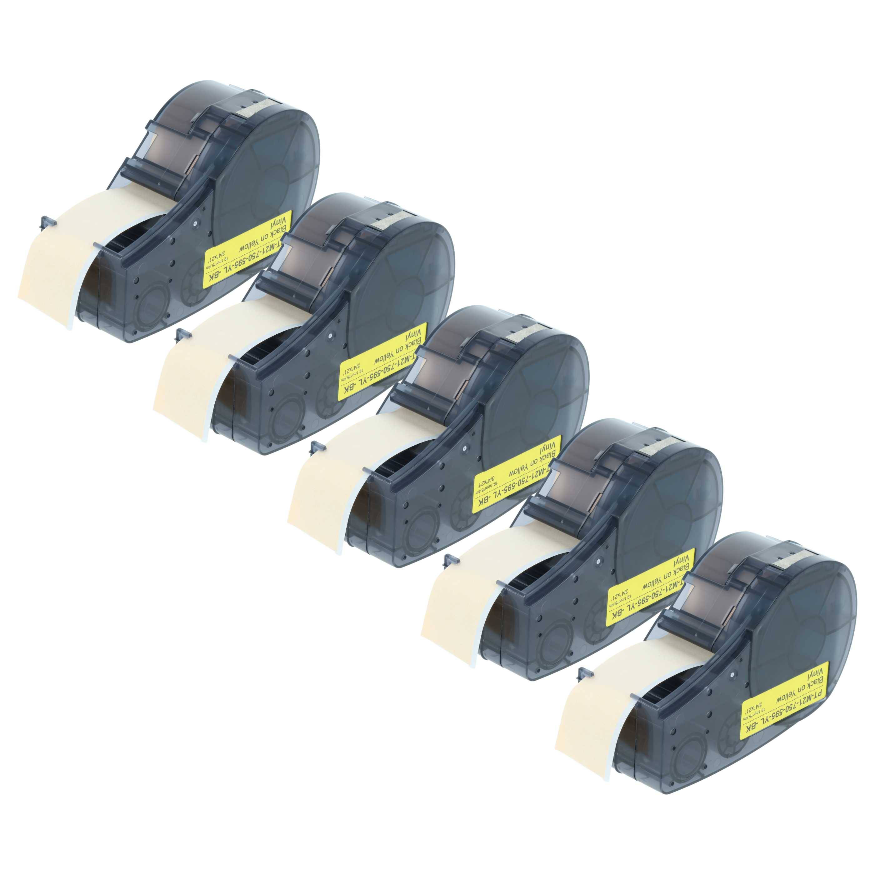 vhbw 5x Schriftband-Kassette kompatibel mit Brady BMP21-LAB, IDPAL, LABPAL, BMP21 Plus Etiketten-Drucker 6,4m x 19,05mm Schwarz auf Gelb, Kunststoff