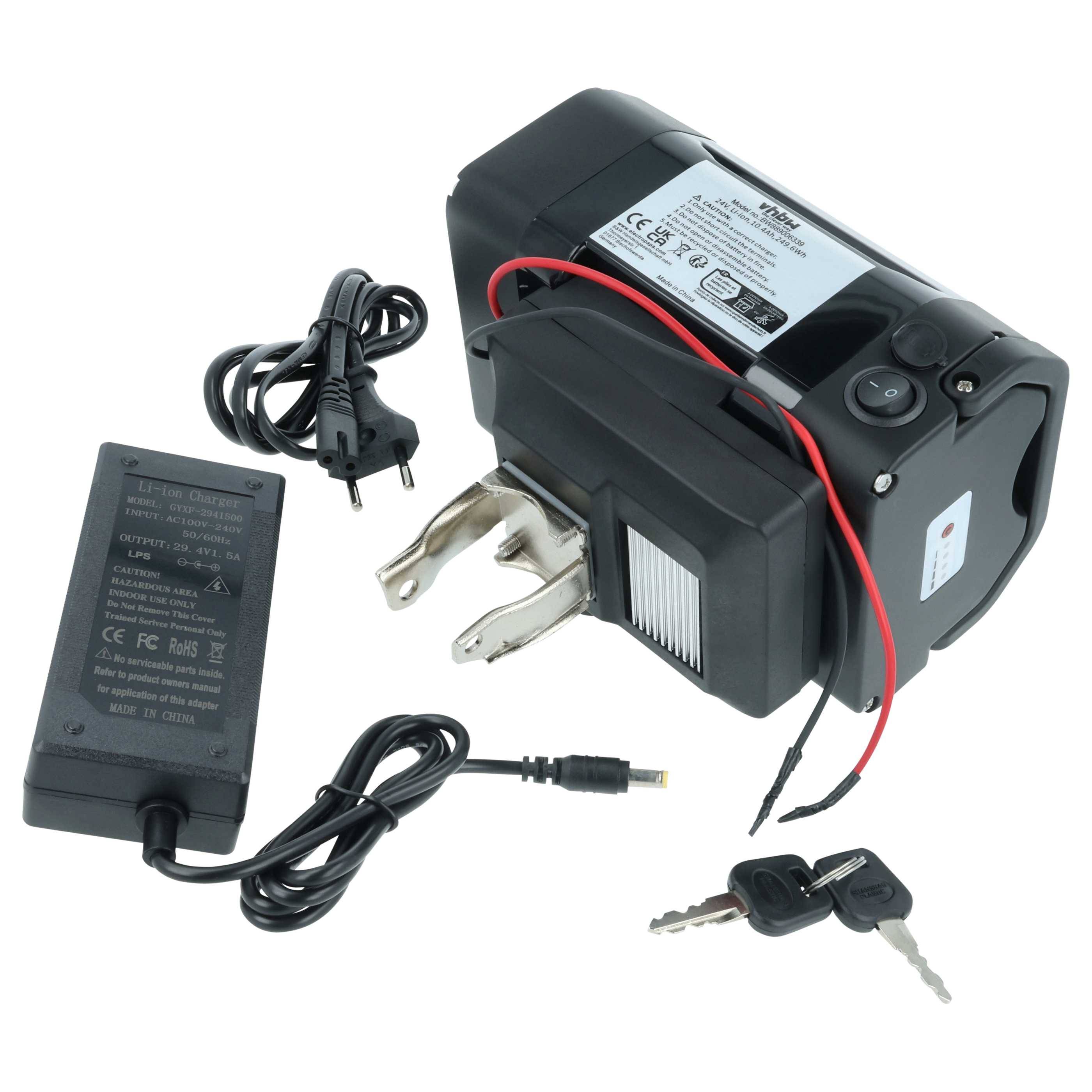vhbw Akku kompatibel mit AVE E-Bike (10,4 Ah, 24 V, Li-Ion, inkl. Ladegerät) - Schwarz