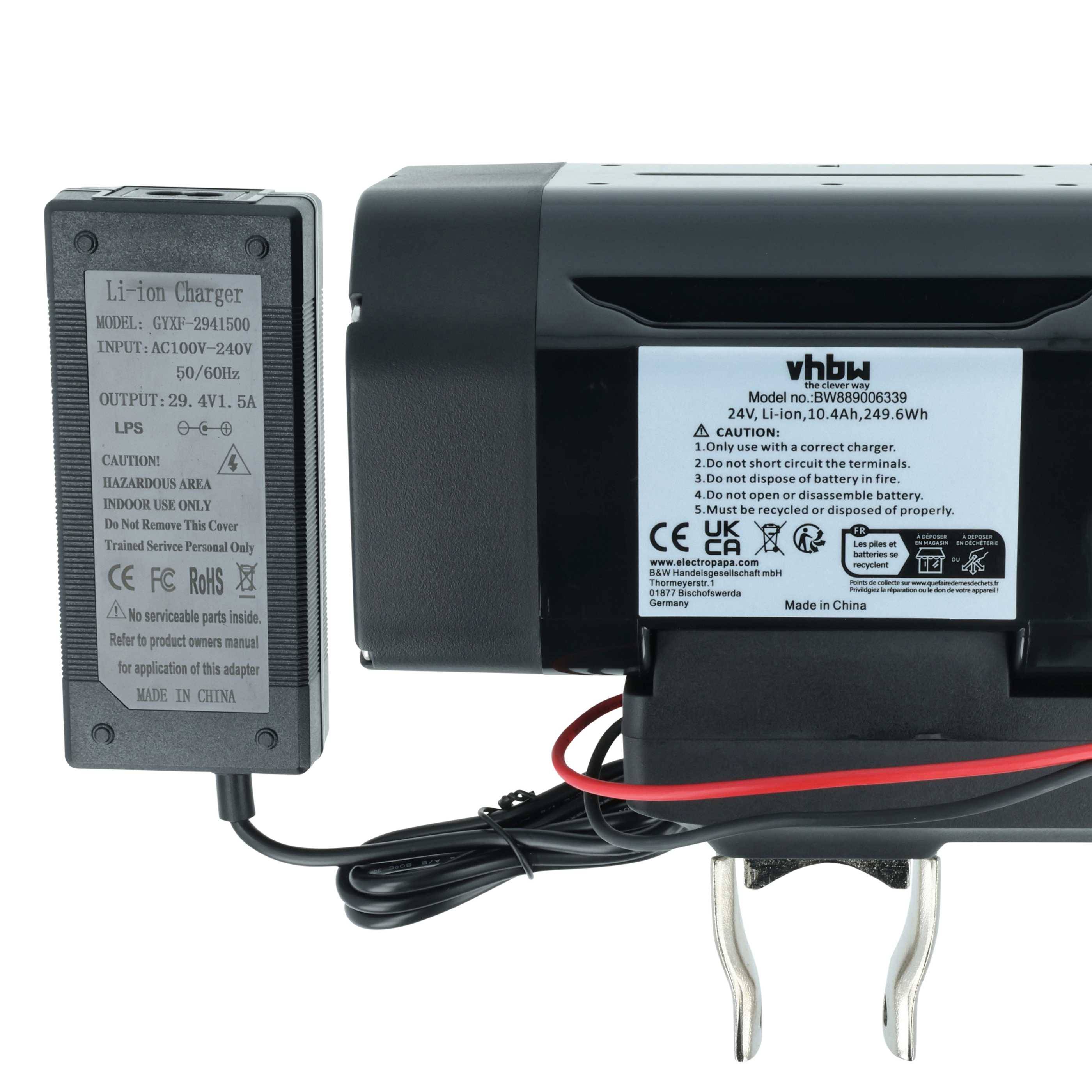 vhbw Akku kompatibel mit AVE E-Bike (10,4 Ah, 24 V, Li-Ion, inkl. Ladegerät) - Schwarz