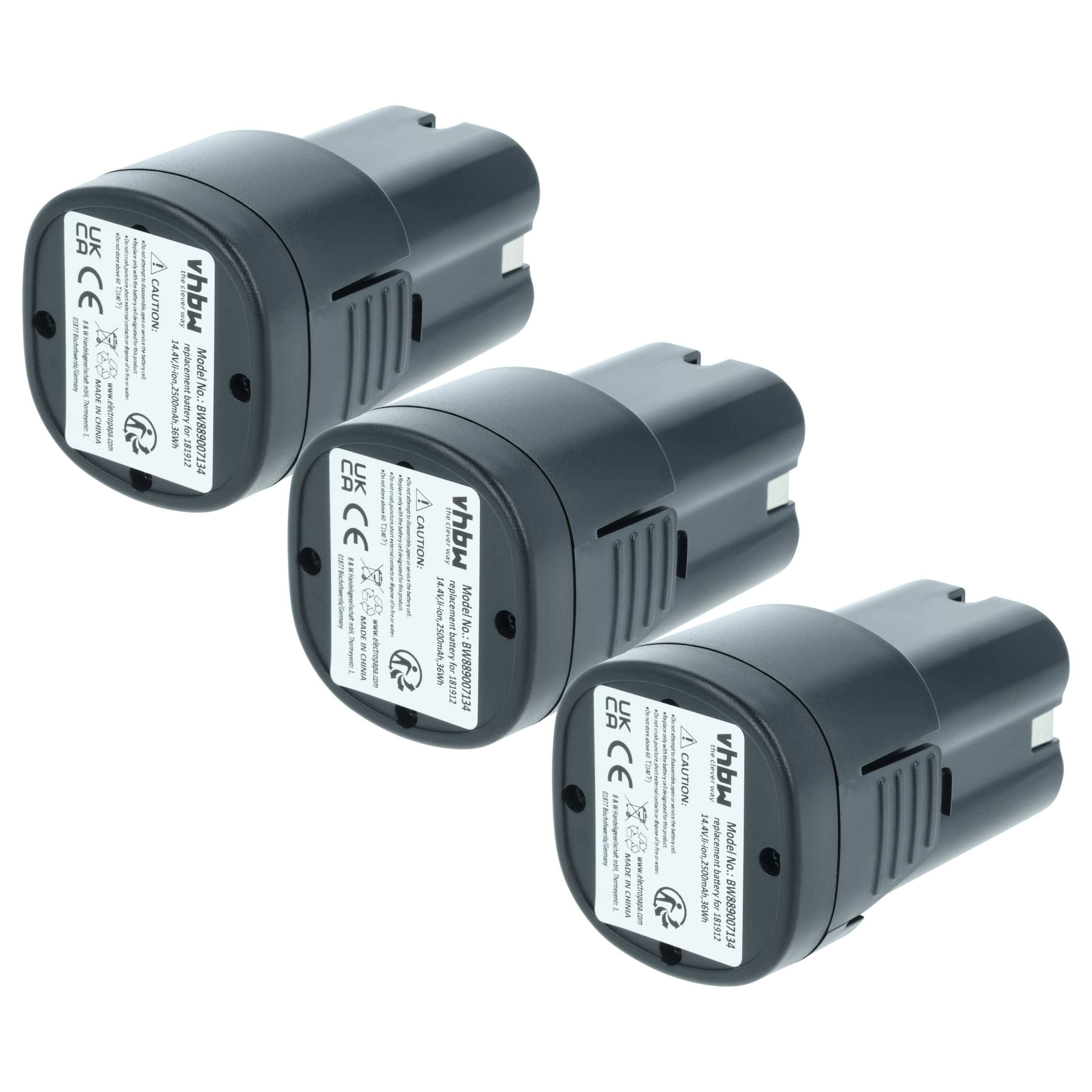vhbw 3x Akku kompatibel mit Bahco BCL40IB, BCL20IB Schermaschine (2500 mAh, 14,4 V, Li-Ion)