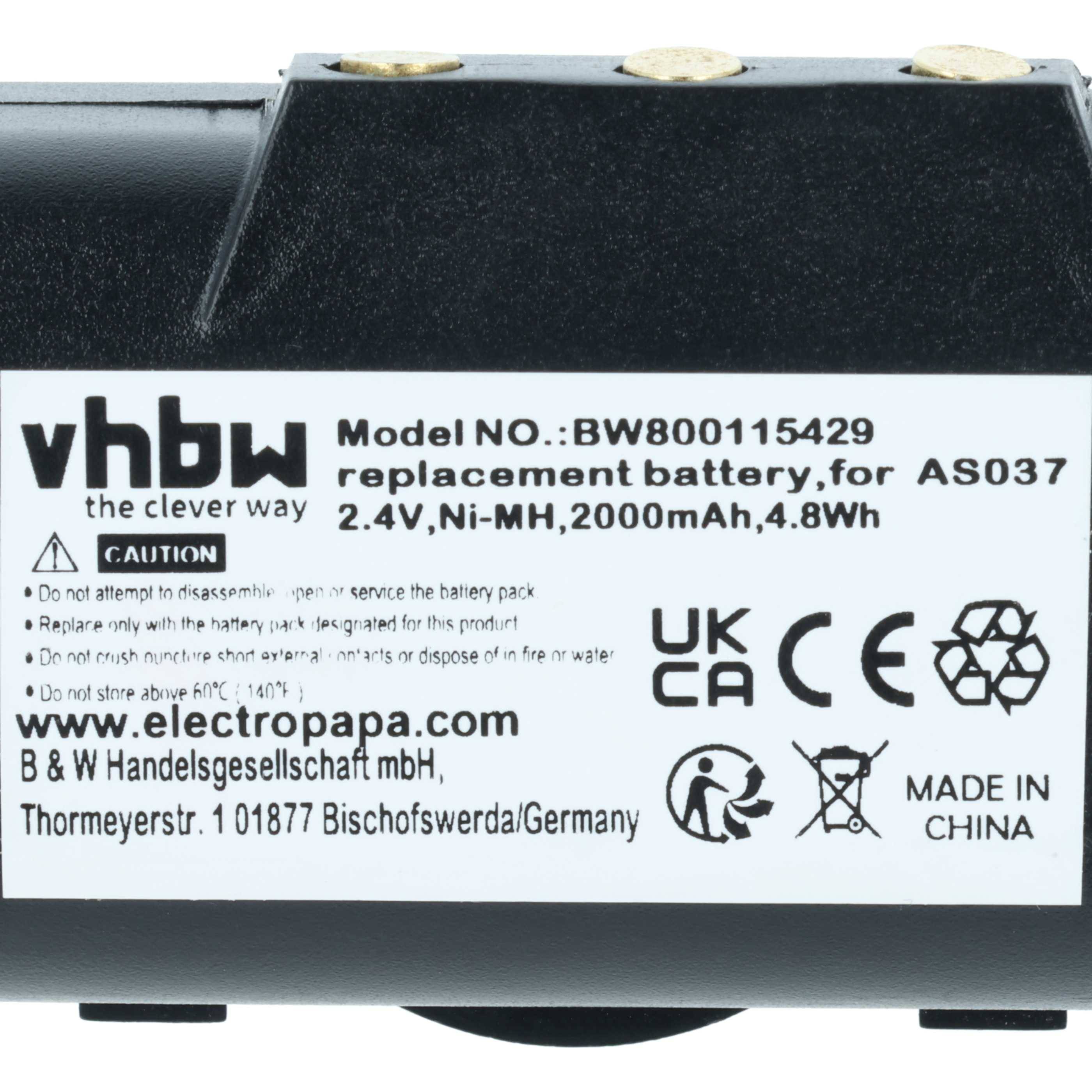 vhbw Akku kompatibel mit IMET I060-AS037, BE5000 Industrie-Funkfernsteuerung Fernbedienung (2000 mAh, 2,4 V, NiMH) - Schwarz
