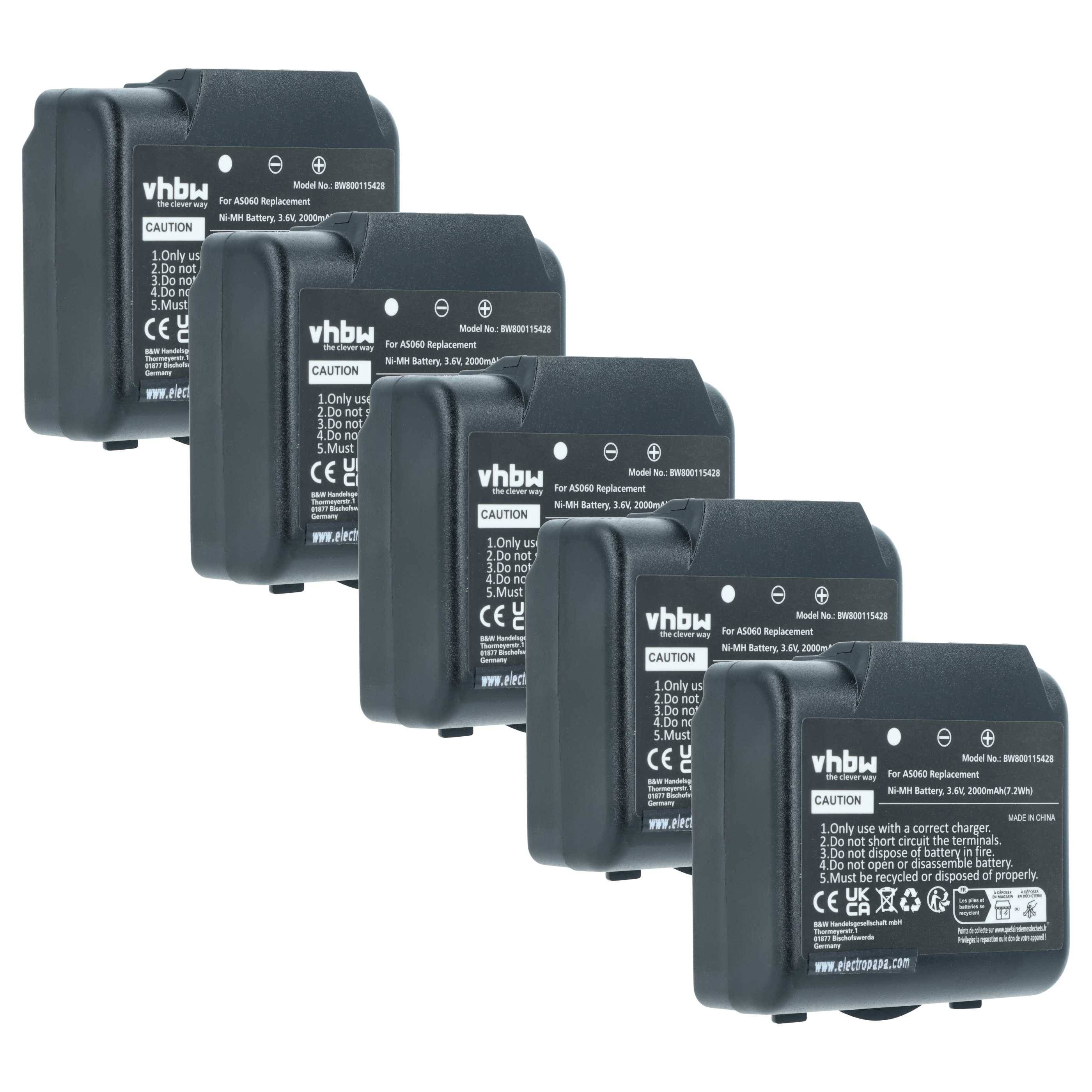 vhbw 5x Akku kompatibel mit IMET M550 Ares, M550S Thor, BE5500, BE3600 Industrie-Funkfernsteuerung Fernbedienung (2000 mAh, 3,6 V, NiMH) - Schwarz