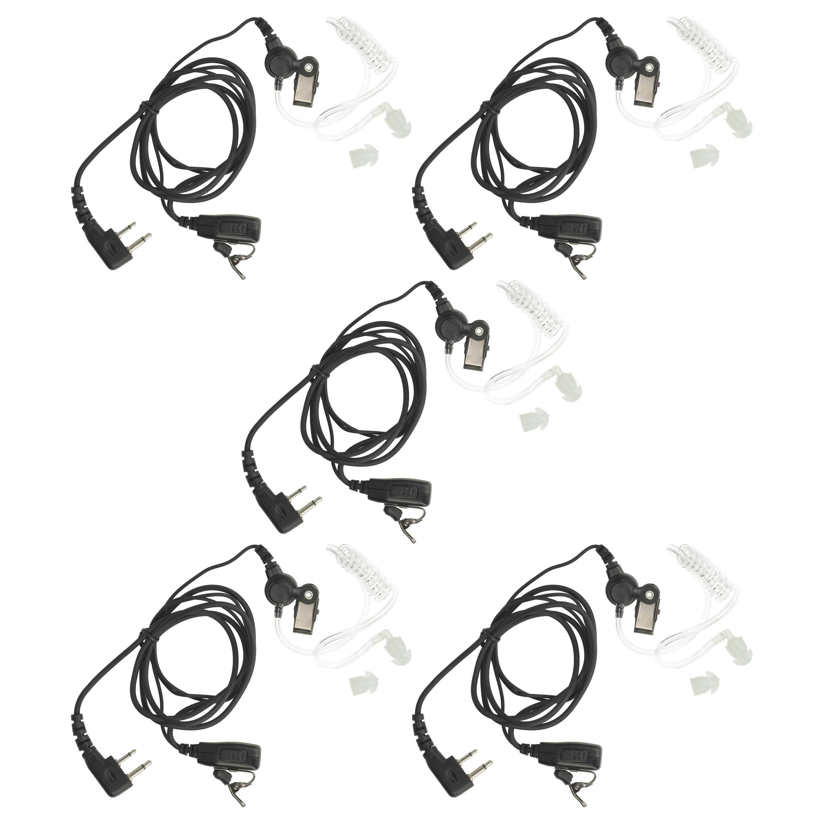 vhbw 5x Headset kompatibel mit Cobra MT-305, MT-220, MT-525, MT-500, MT-110, MT-700 Funkgerät - schwarz, Transparenter Akustikschlauch
