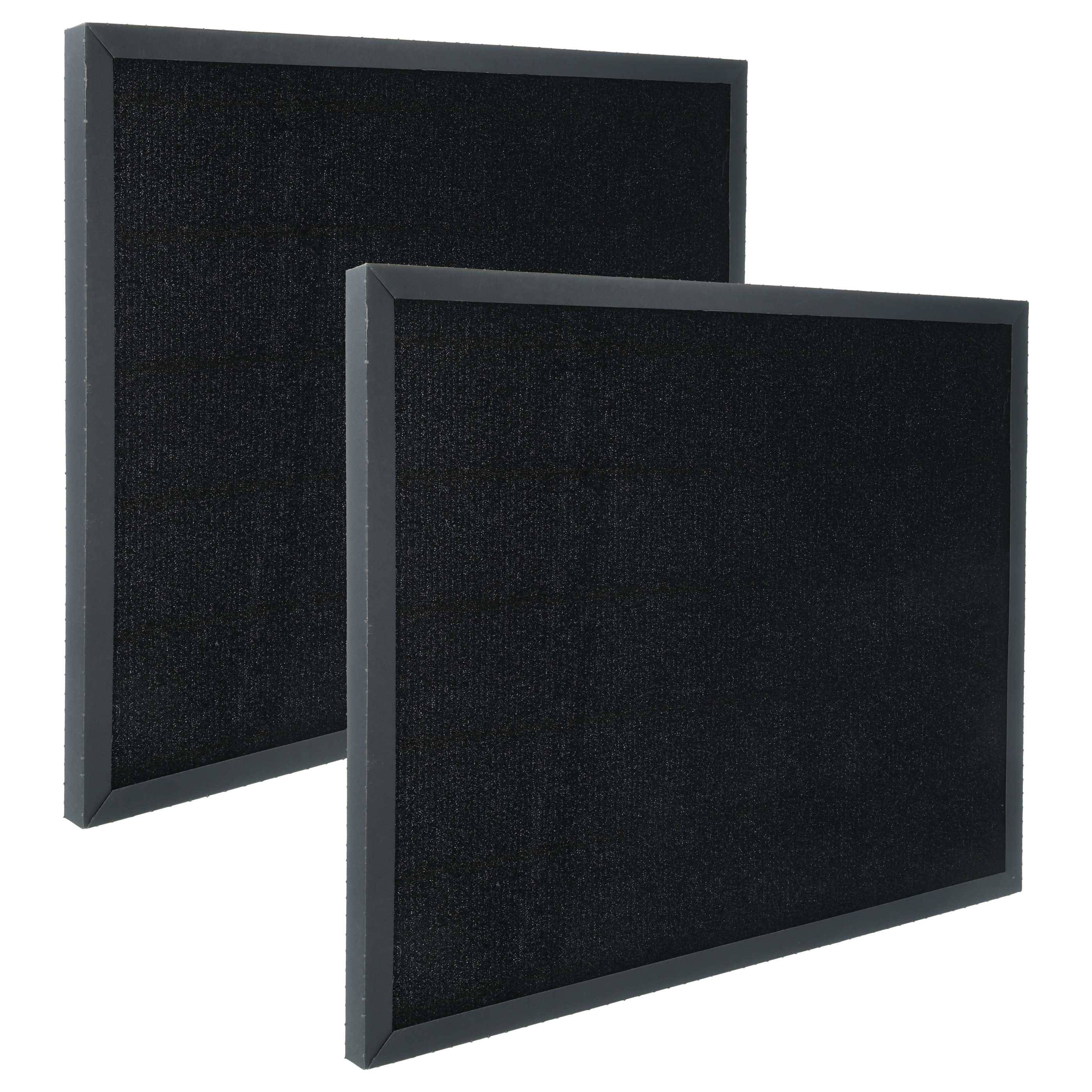 Zwei schwarze rechteckige Luftfilter mit strukturierter Oberfläche, nebeneinander dargestellt.