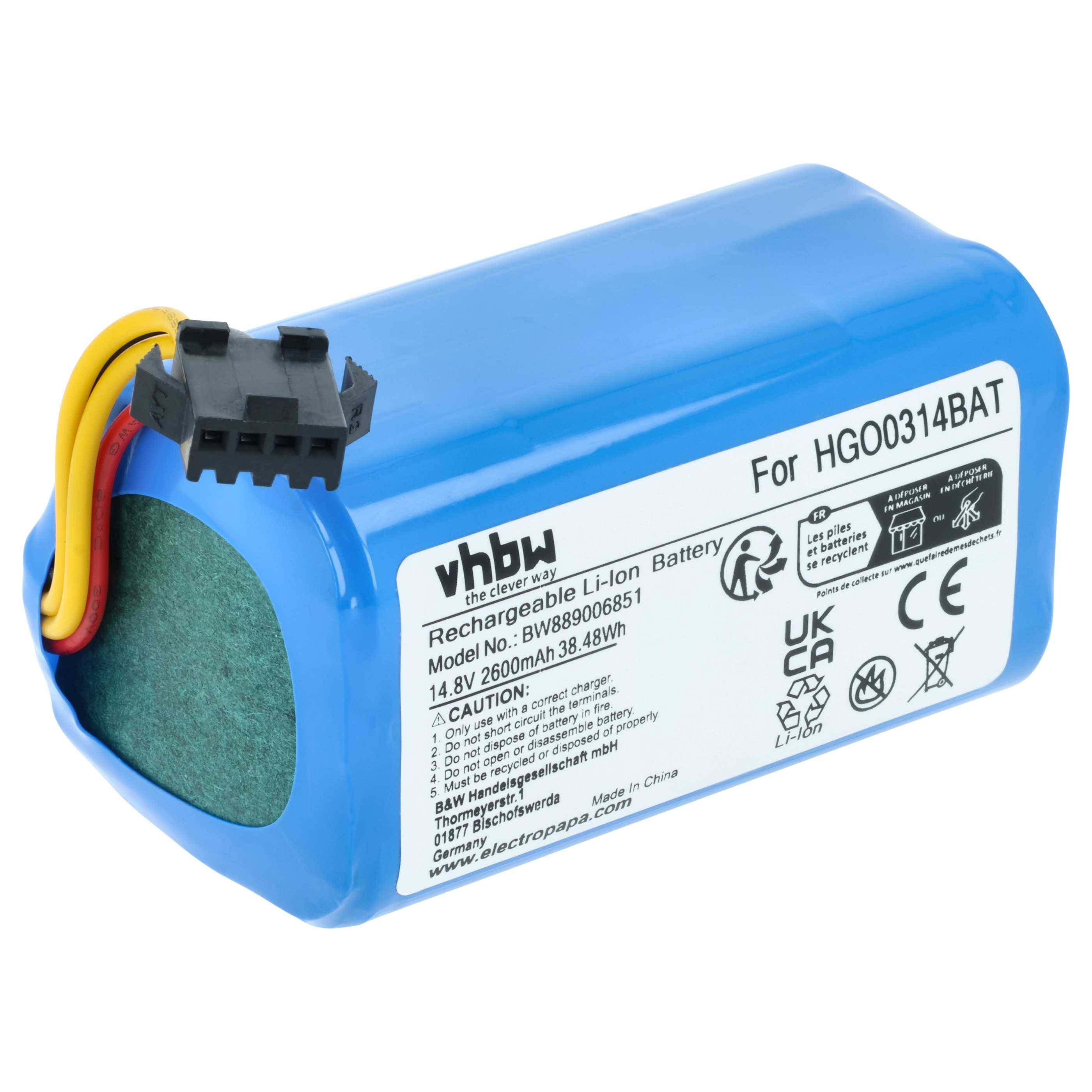 vhbw Akku kompatibel mit Hoover HGO310011, HGO31, HGO33, HGO32, HGO330HC011, HG0320H0011 Saugroboter (2,6 Ah, 14,8 V, Li-Ion)