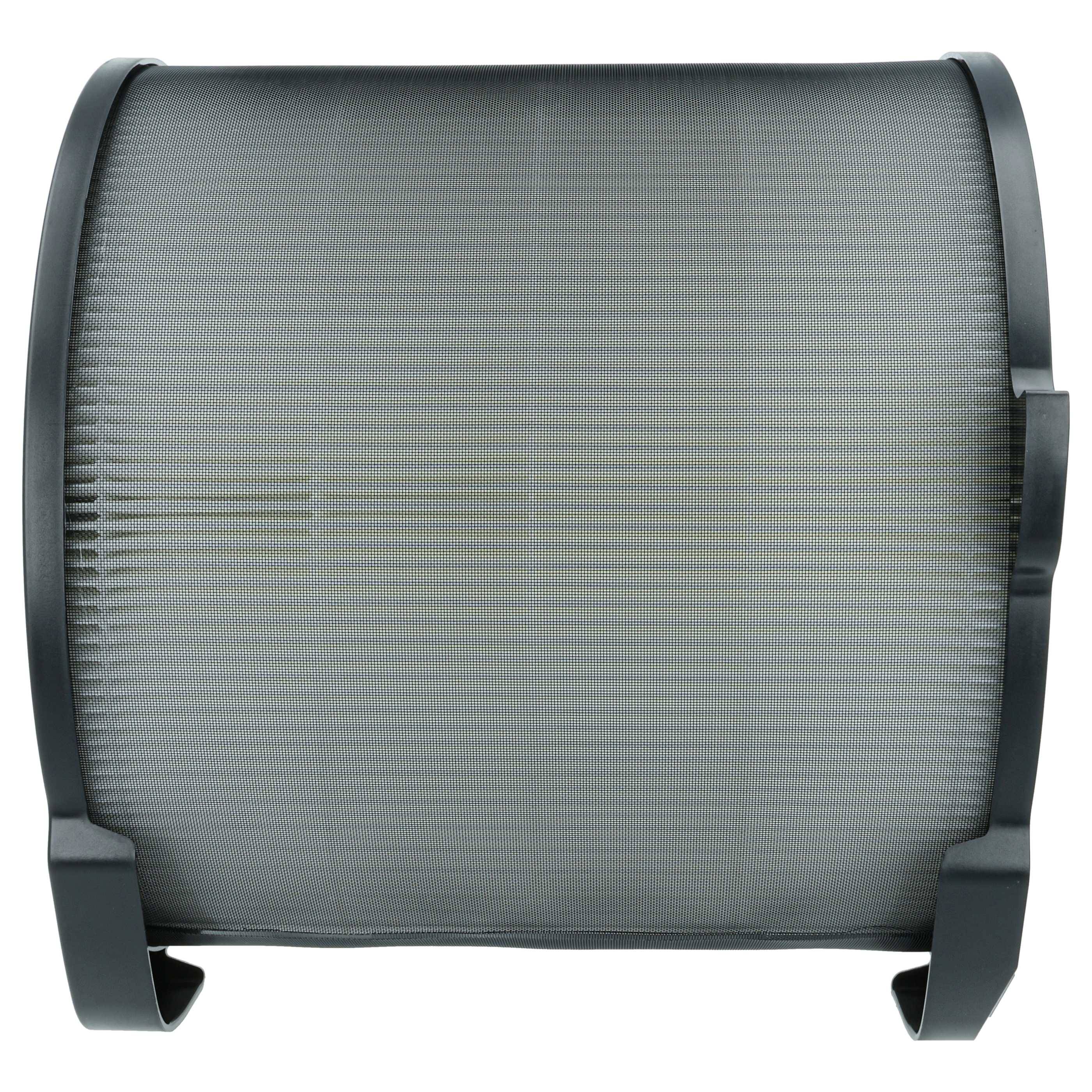 Eine Nahaufnahme eines schwarzen zylindrischen Luftfilters, die sein kompliziertes Maschendesign zeigt.