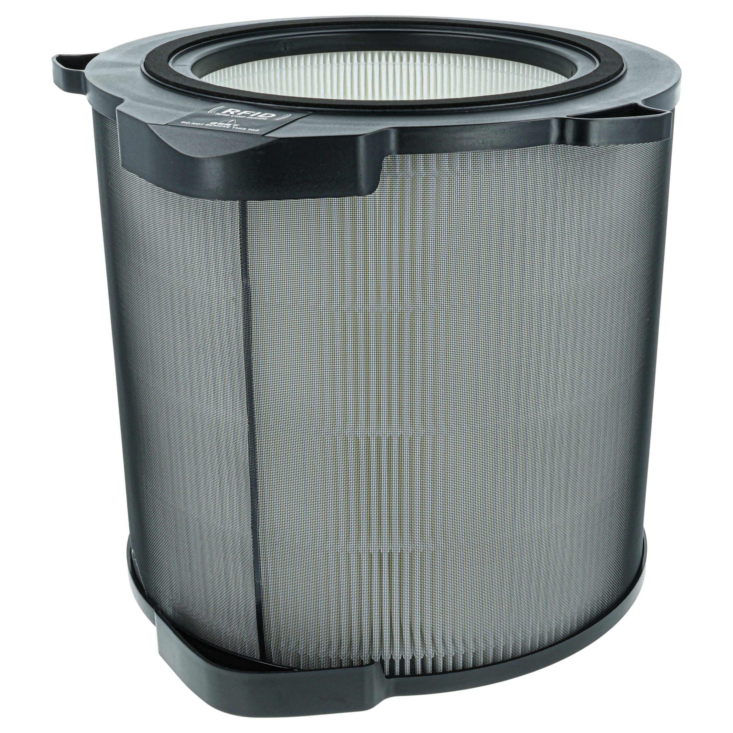 Zylinderförmiger Luftfilter mit dunklem äußerem Rahmen und gefalteter weißer Filtermaterial, konzipiert zur Verwendung in Luftreinigern.