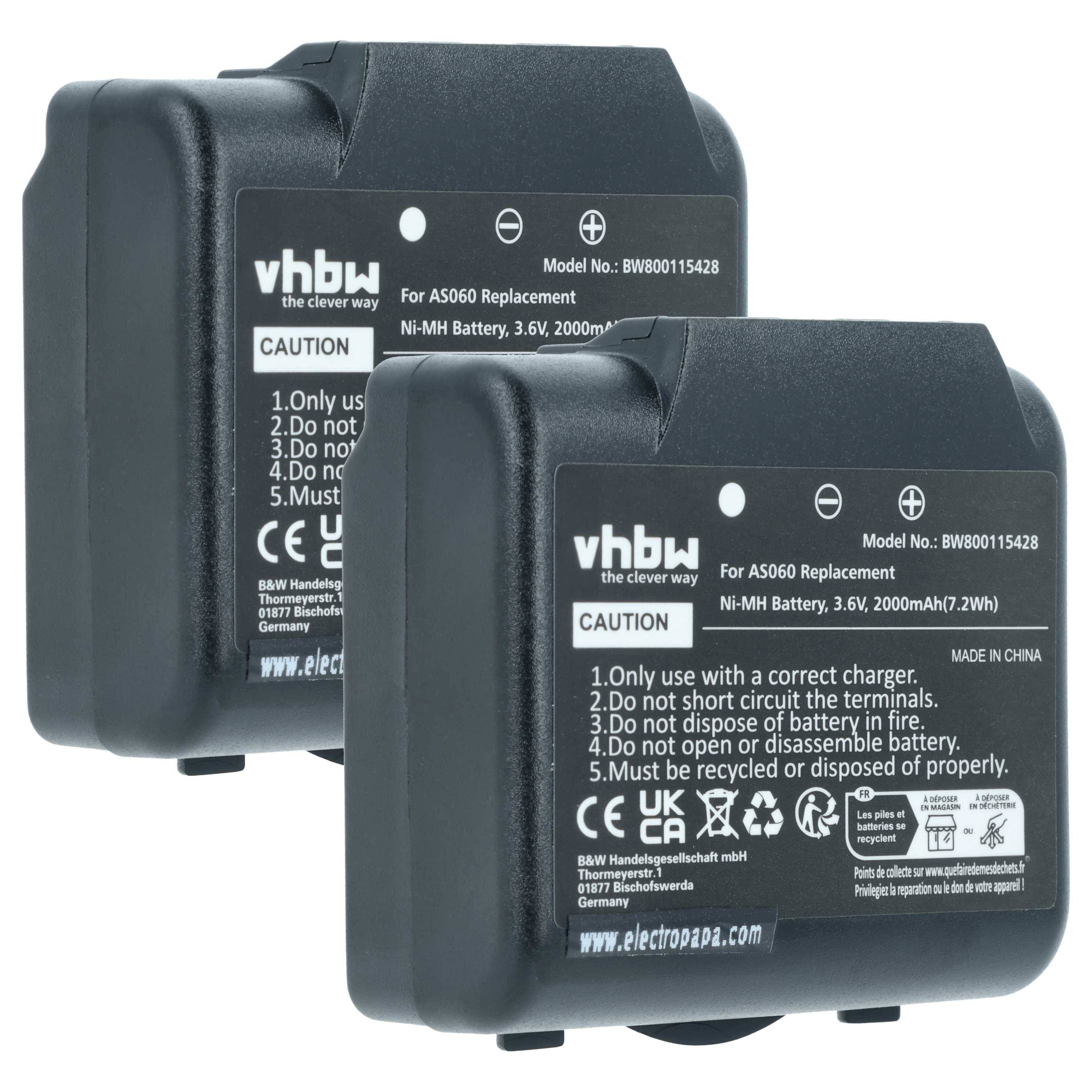 vhbw 2x Akku kompatibel mit IMET M550 Ares, M550S Thor, BE5500, BE3600 Industrie-Funkfernsteuerung Fernbedienung (2000 mAh, 3,6 V, NiMH) - Schwarz