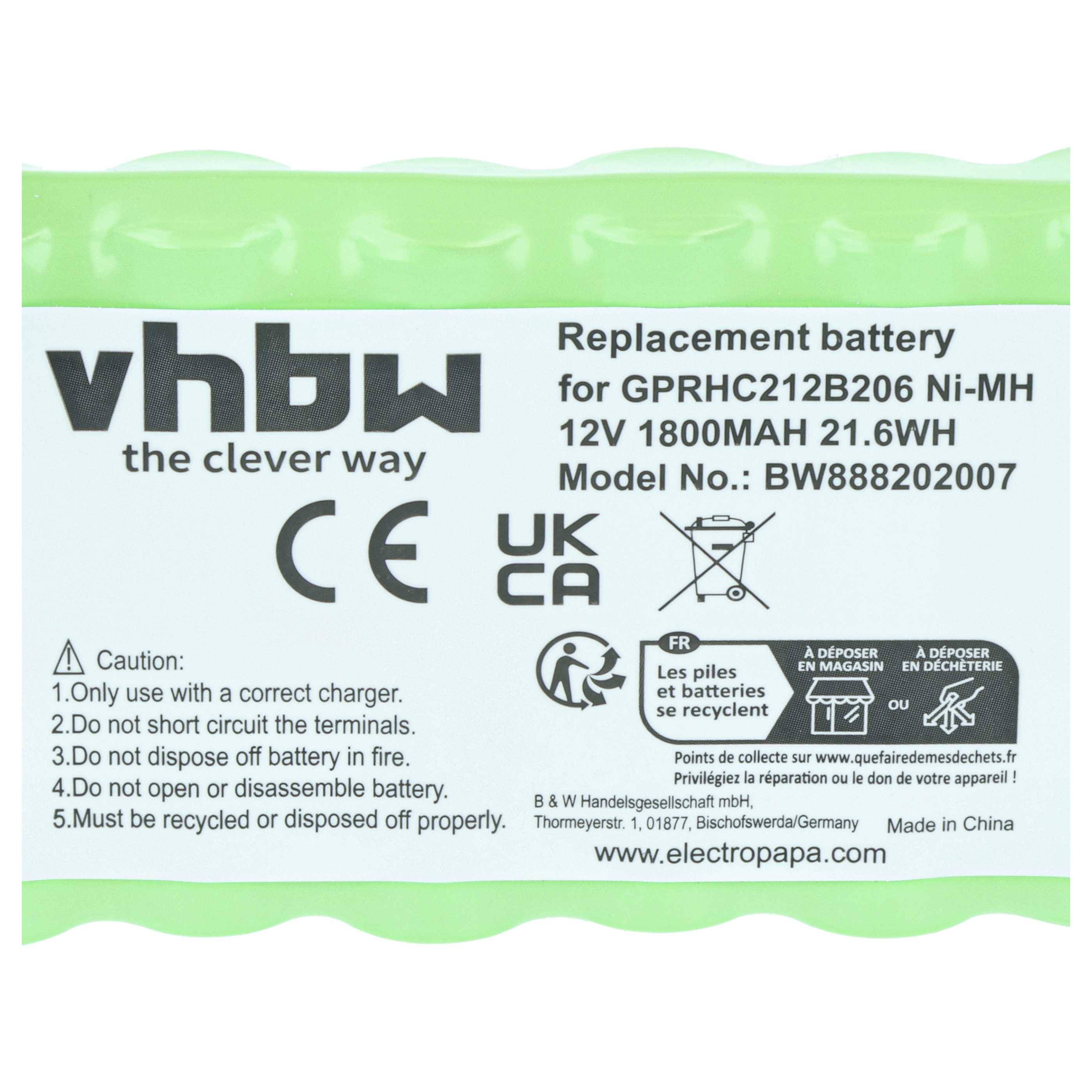 vhbw Akku kompatibel mit Roto ZRO RT SF, ZRO RT SF G3 Rollladenantrieb Torantrieb Drehtorantrieb Garagentorantrieb (1800mAh, 12V, NiMH)