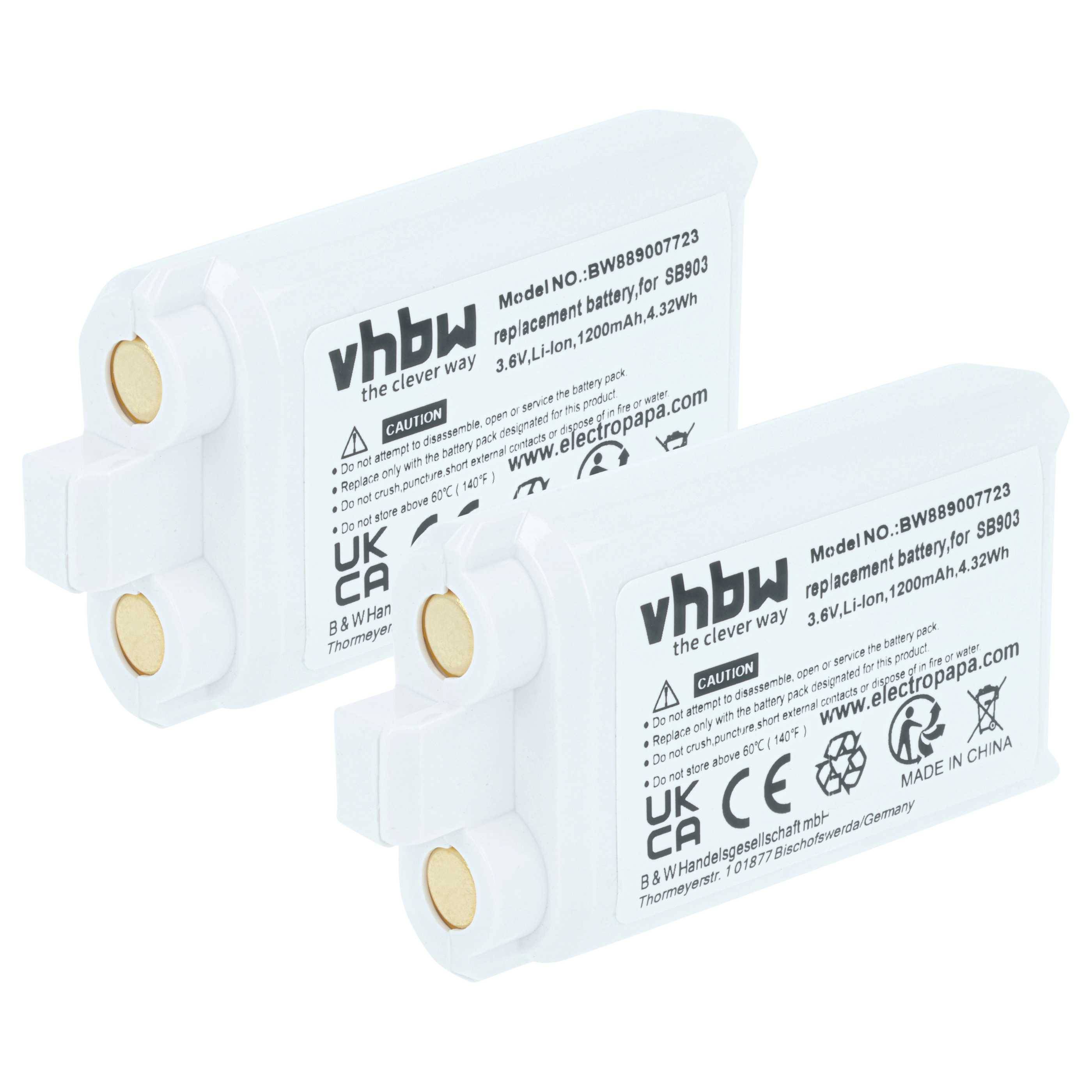 Zwei vhbw Markenakkupacks mit der Bezeichnung „BW889007723