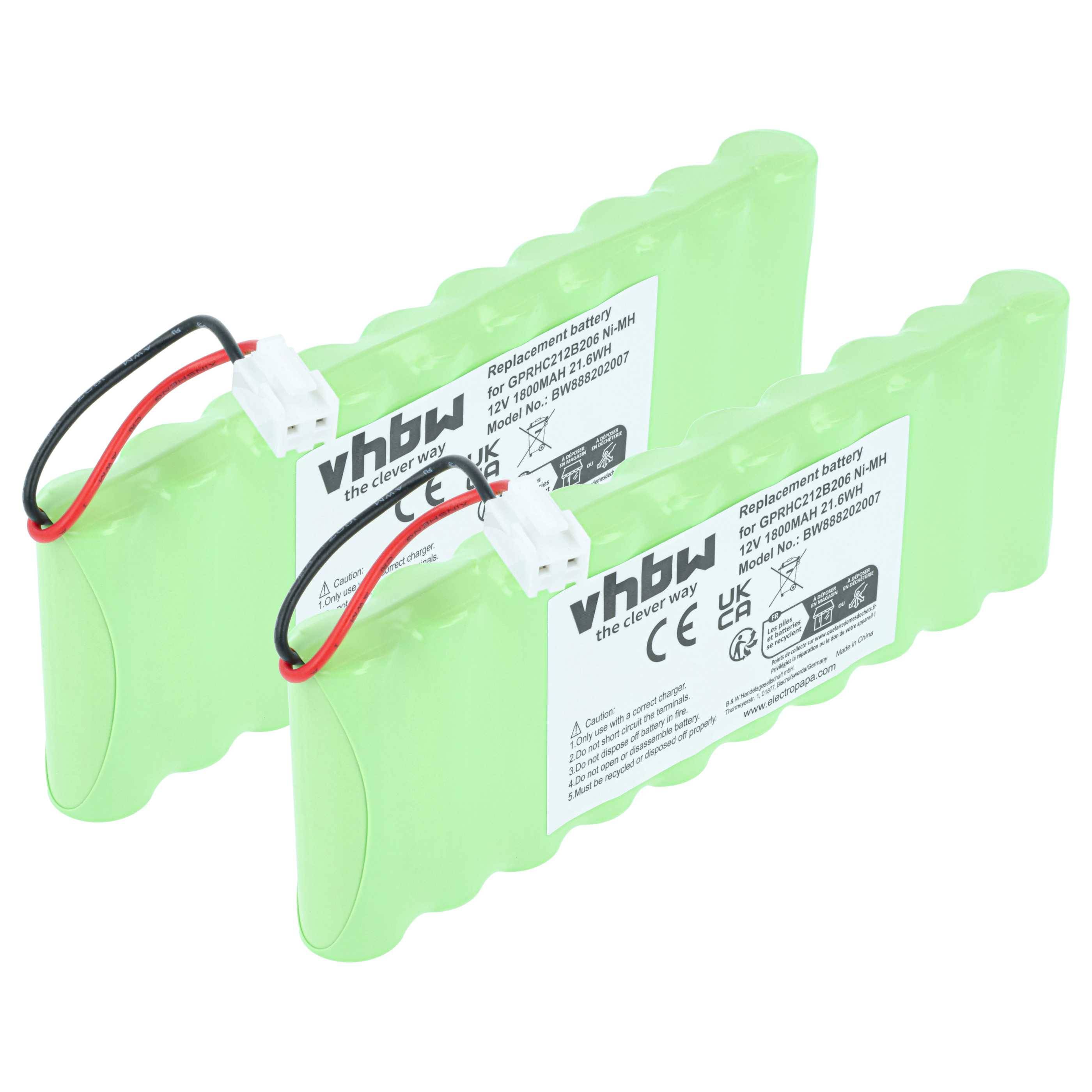 vhbw 2x Akku kompatibel mit Roto ZRO RT2 SF G2, ZRO RT SF Rollladenantrieb Torantrieb Drehtorantrieb Garagentorantrieb (1800 mAh, 12 V, NiMH)