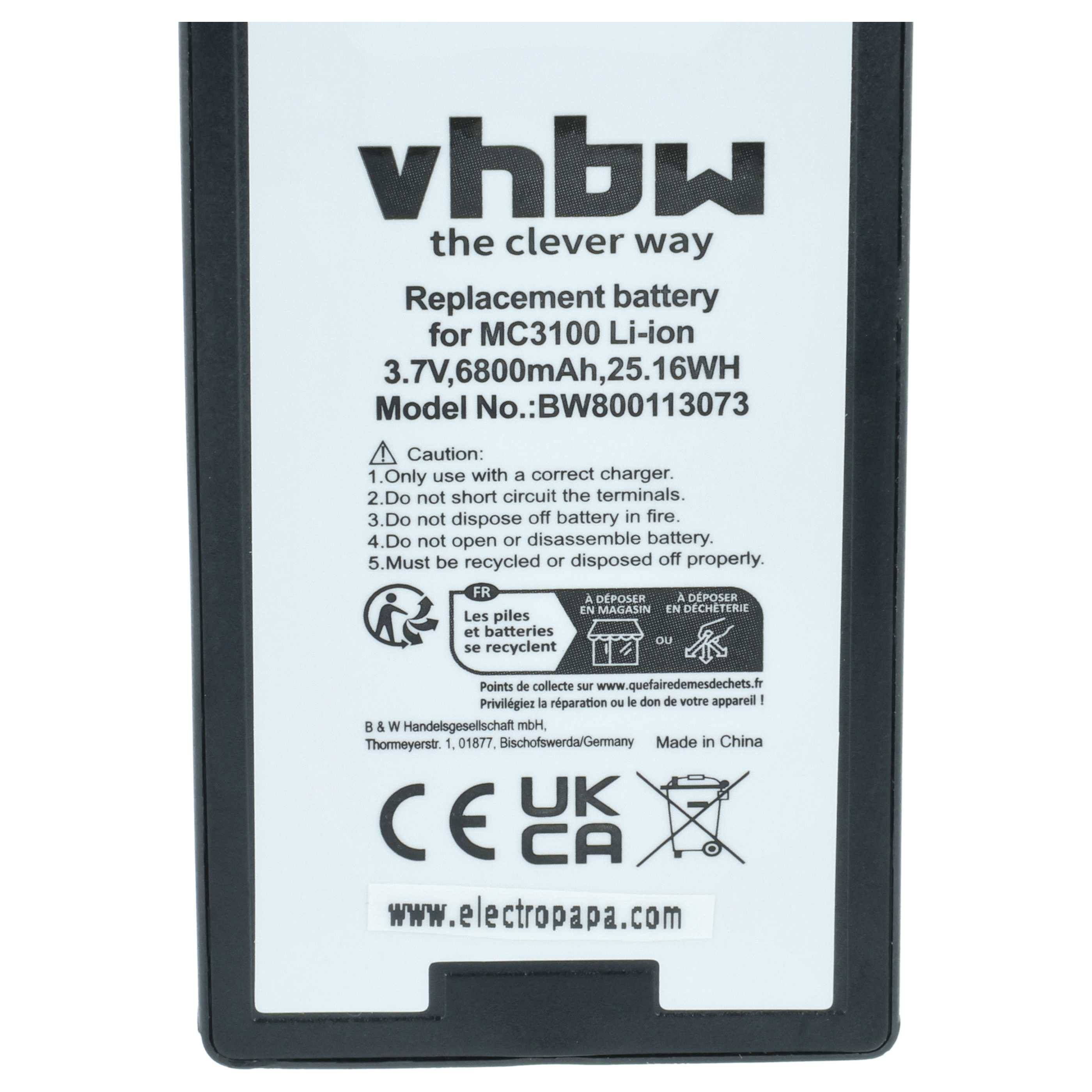 vhbw Akku Ersatz für Symbol BTRY-MC31KAB02, 82-127909-02 für Barcodescanner POS (6800 mAh, 3,7 V, Li-Ion)