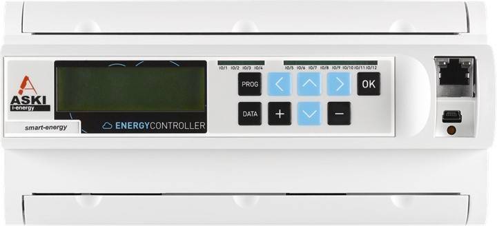 Eine Nahaufnahme einer Energieregler-Schnittstelle, die einen Bildschirm und mehrere Tasten mit den Beschriftungen „PROG