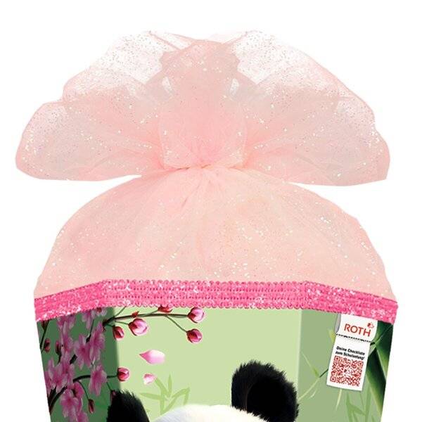 Schultüte Panda - sechseckig 85 cm Glitzerborte Organza