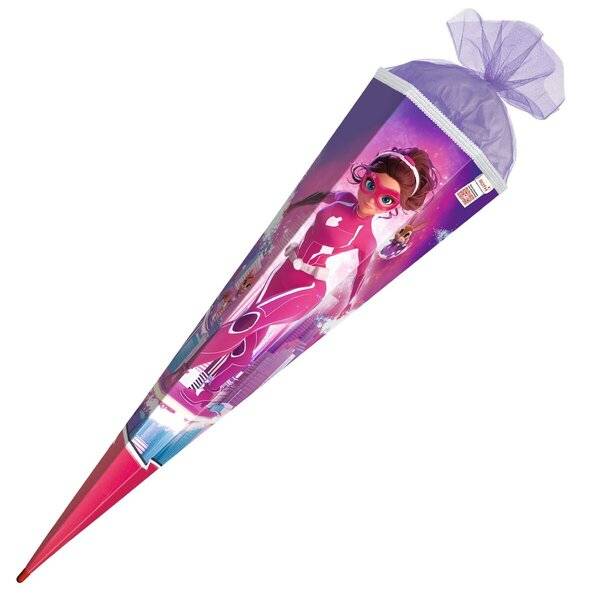 Schultüte Agentin Laura - sechseckig 85 cm Glitzerborte und Glanzfolie