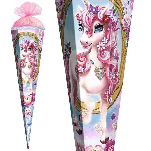 Schultüte Einhorn Beauty - sechseckig 85 cm mit Glanzfolie