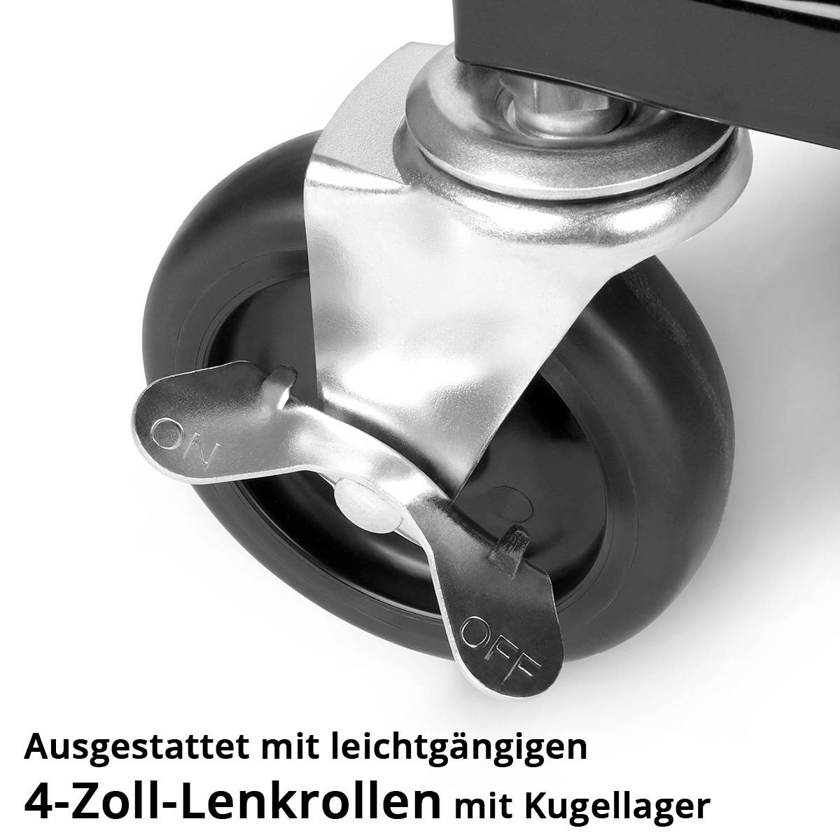 4-Zoll-Lenkrollen mit Kugellager' bezeichnet Lenkrollen mit einem Durchmesser von 4 Zoll und Kugellagern, die für eine sanfte Bewegung ausgelegt sind.