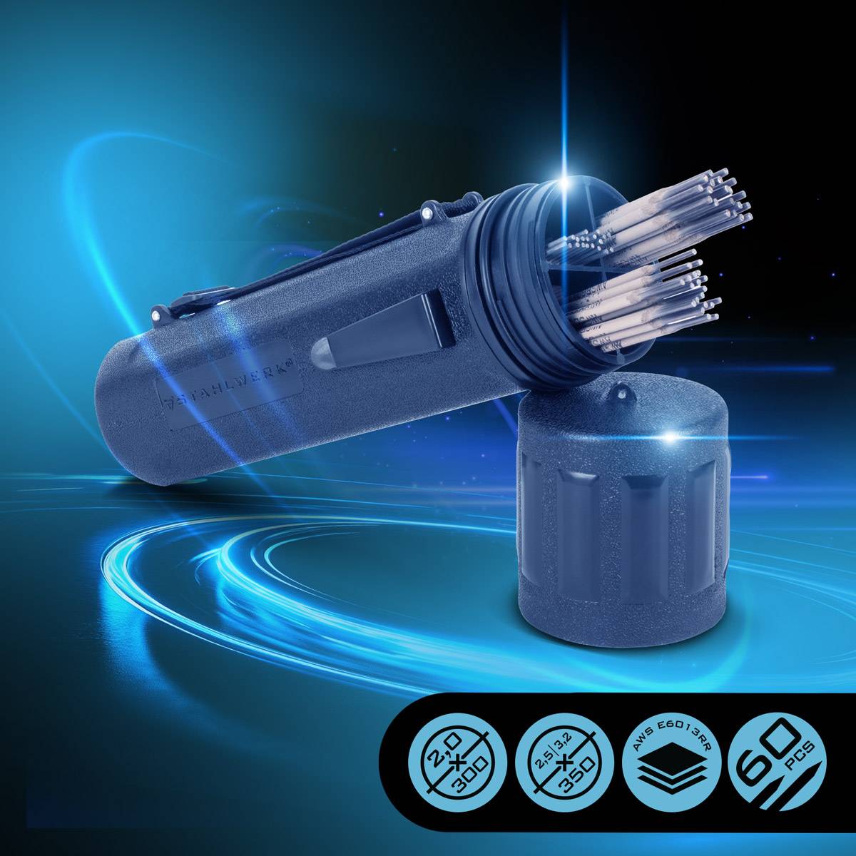 STAHLWERK 60 Stabelektroden AWS E6013 RR mit wasserfestem Elektrodenköcher