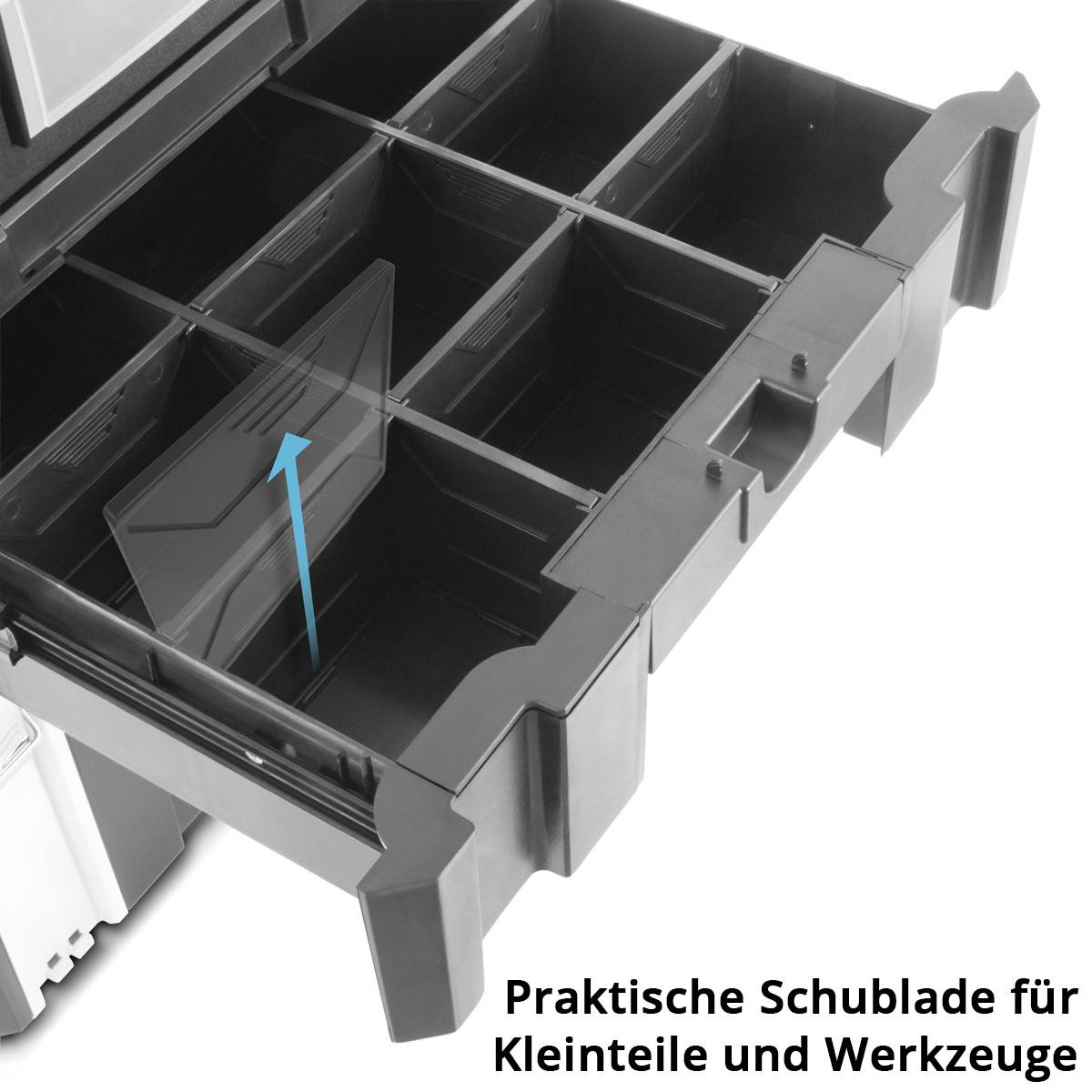 Praktische Schublade für Kleinteile und Werkzeuge.