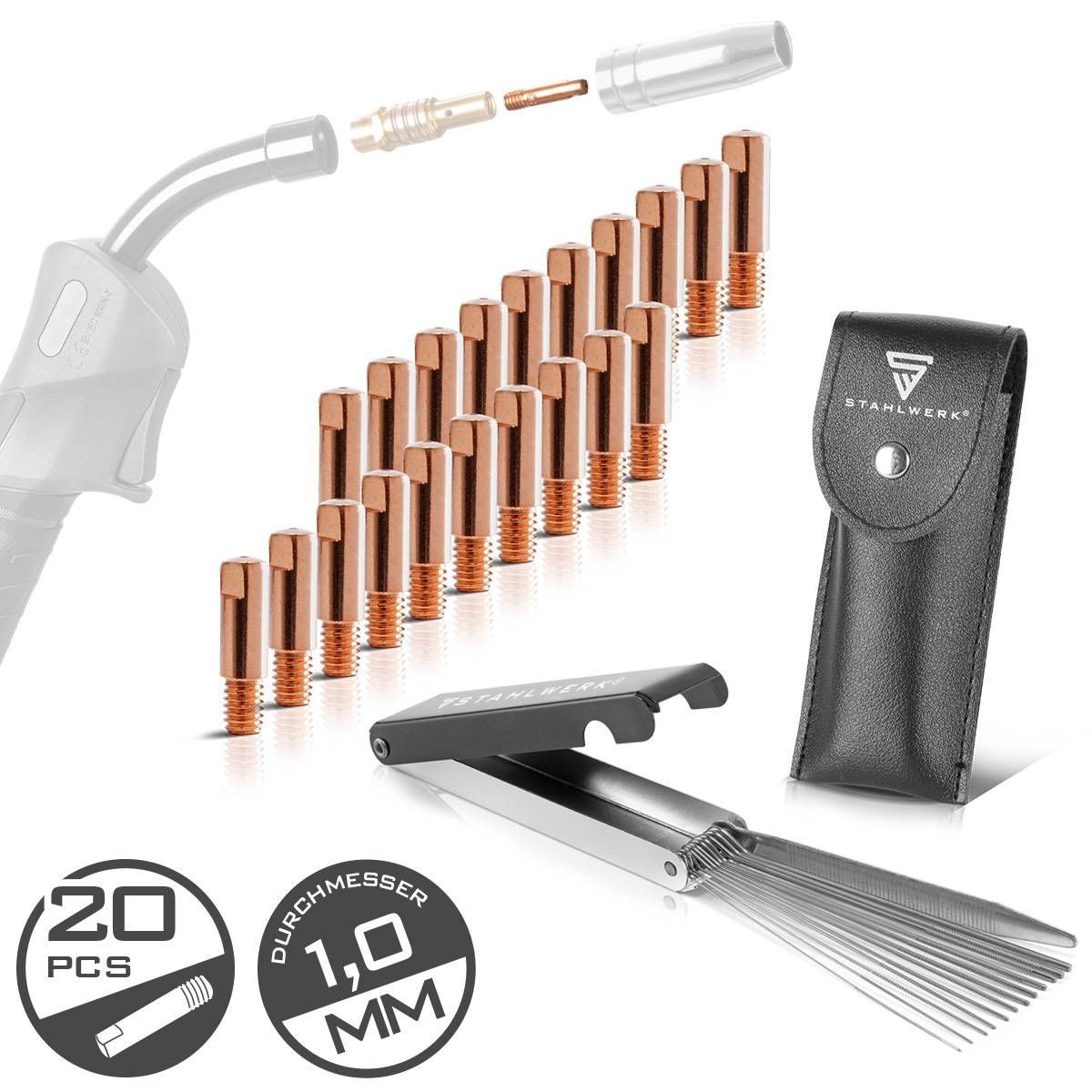 STAHLWERK 20 Stromdüsen 1,0 mm mit Düsennadeln AK15 MB15 AK14 MB14