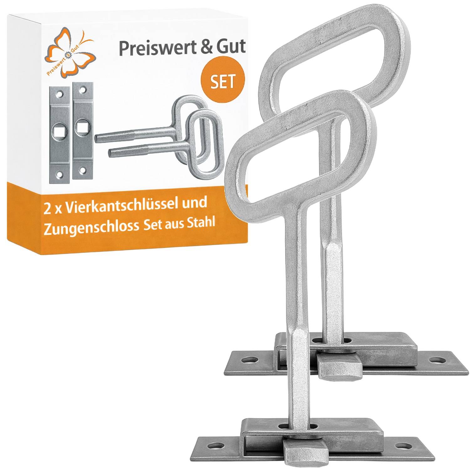 Zungenschloss & Vierkantschlüssel Set für Klappenverschluss 7–10 mm 4-teilig