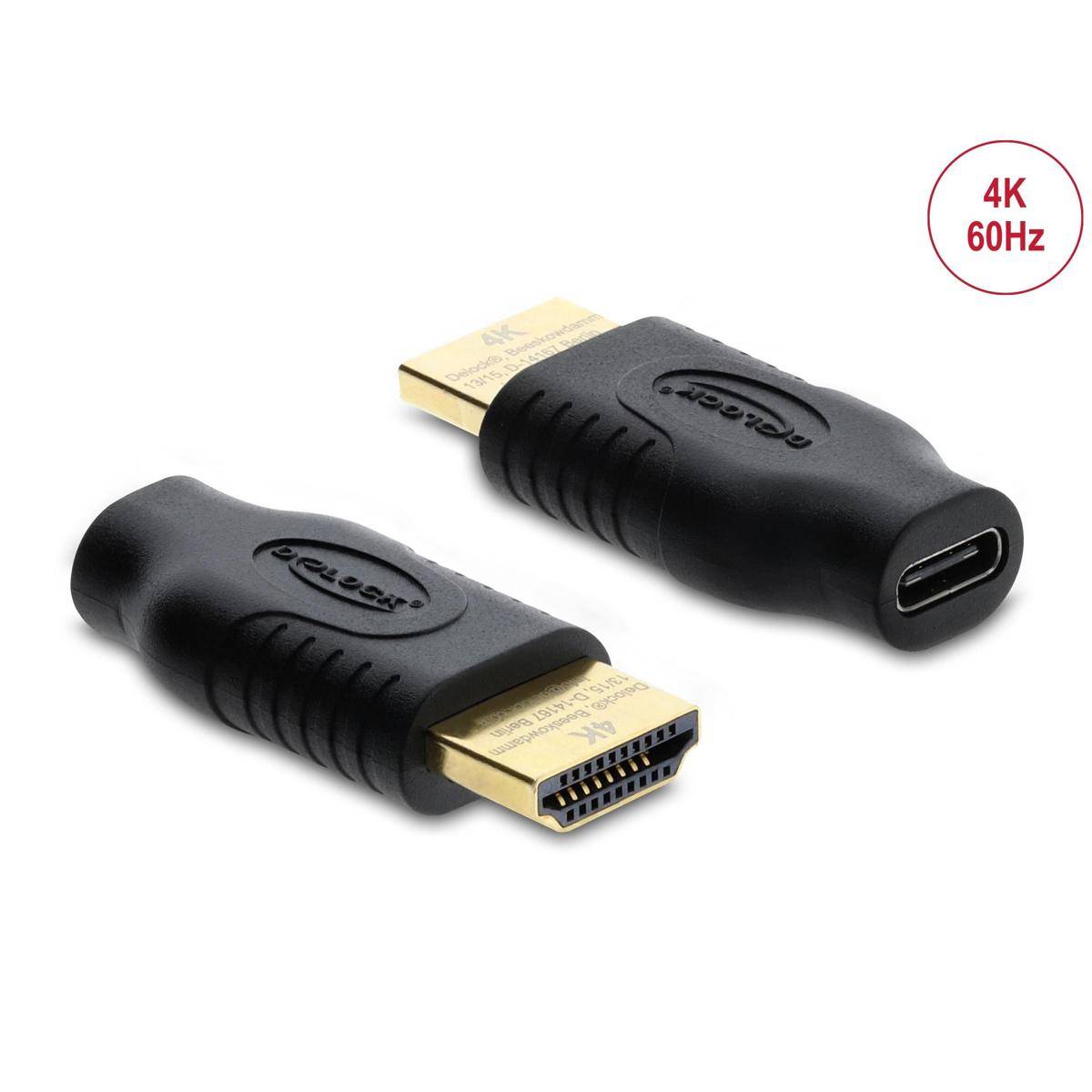 Zwei HDMI-Adapter mit vergoldeten Anschlüssen und schwarzem Gehäuse, gekennzeichnet mit „4K 60Hz
