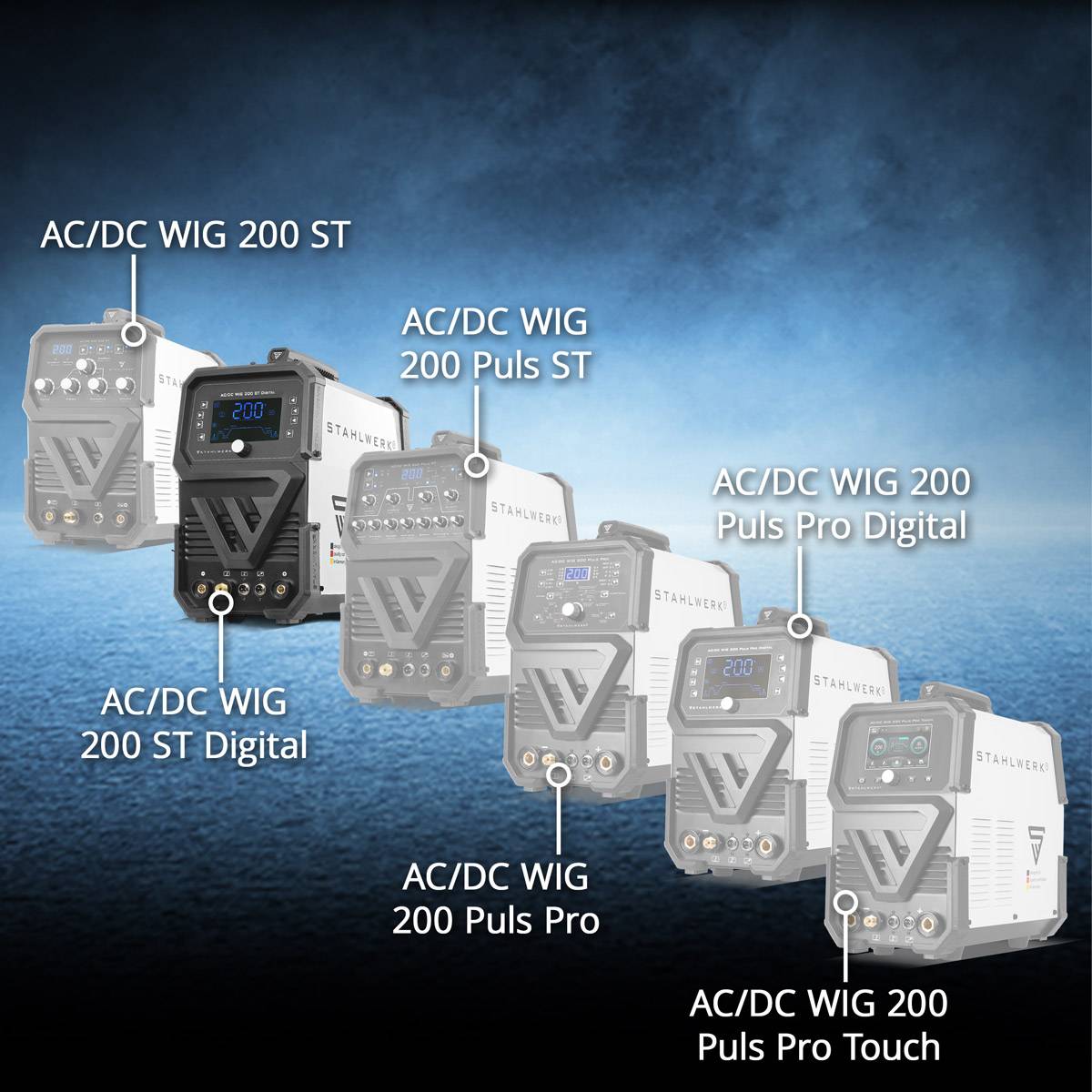 STAHLWERK Schweißgerät 3 in 1 AC/DC WIG 200 ST Digital ARC/MMA Spot